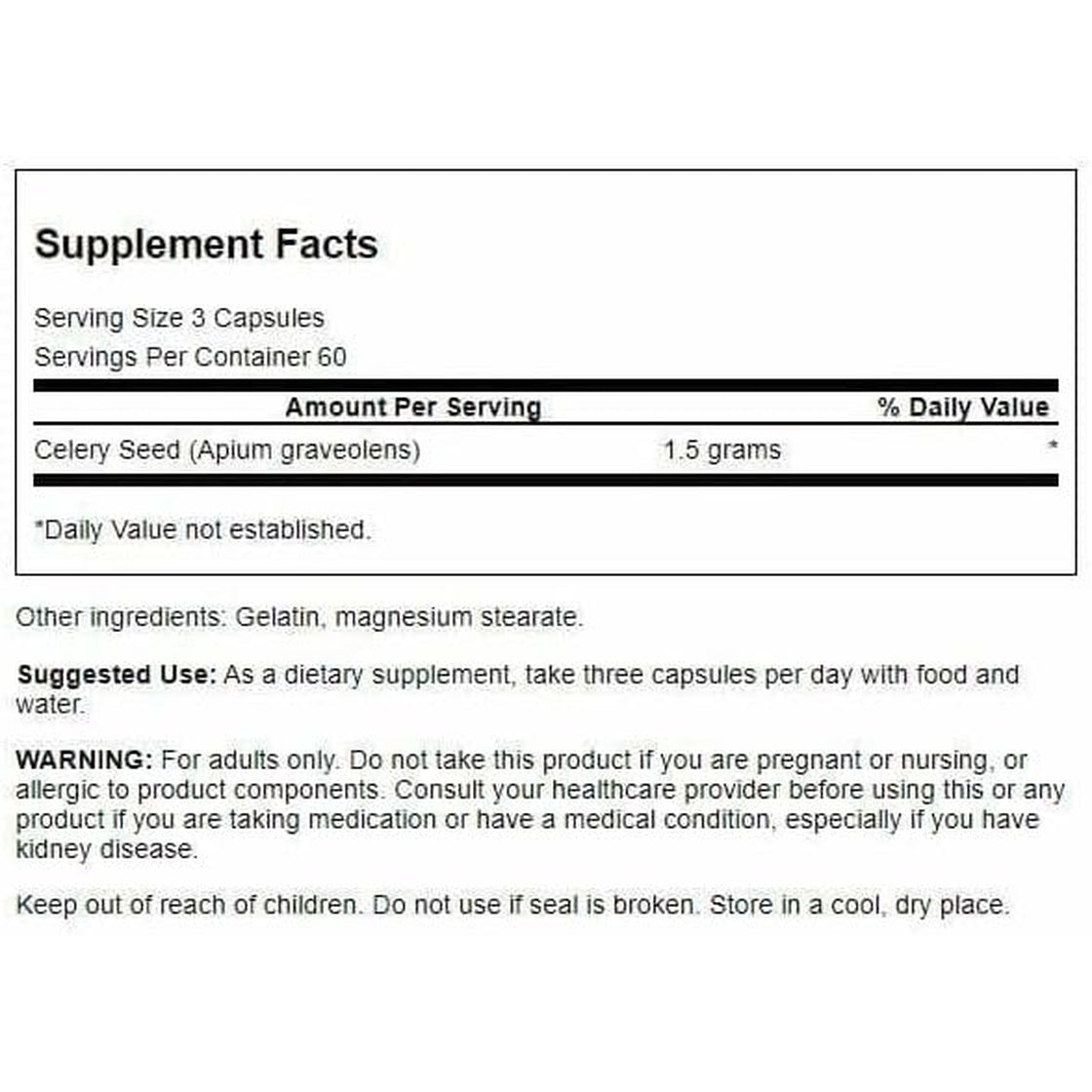 Swanson - Celery Seed Maximum Strength - Antioxidant Support (500 Mg 180 Capsules)(1 Pack)