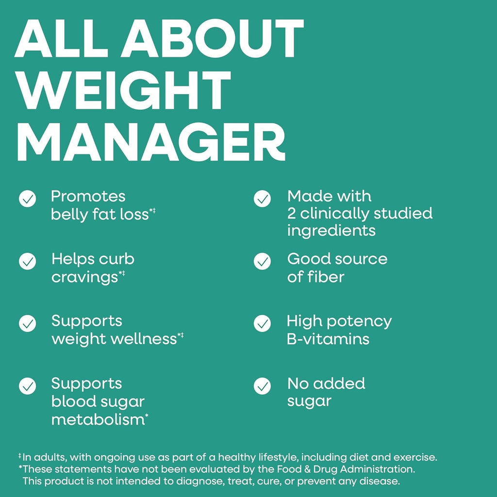 Nature'S Way Weight Manager Drink Mix Packets, Supports Craving Management & Abdominal Fat Loss*(1), with Clinically Studied Ingredients, Plant-Based Fiber, No Sugar, Mixed Fruit Flavored, 30 Packets