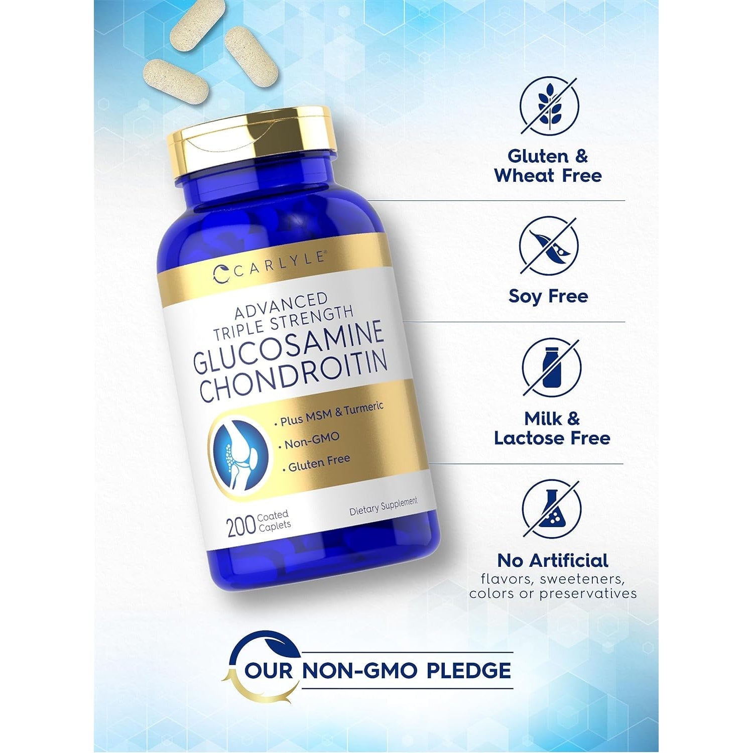 Carlyle Glucosamine Chondroitin MSM Turmeric | 200 Count | Advanced Triple Strength Supplement | Non-Gmo & Gluten Free