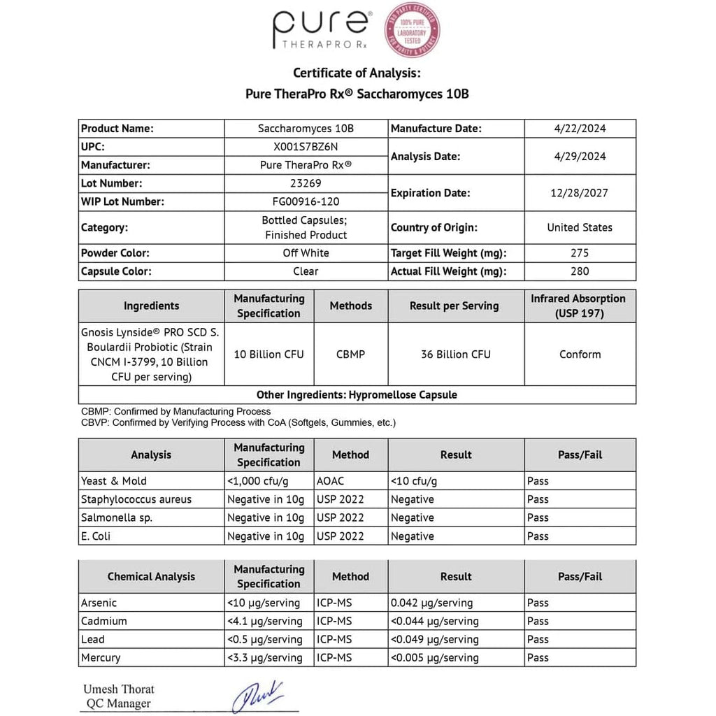 Saccharomyces Boulardii Probiotics 10 Billion CFU Made in USA | No Fillers Patented Strain: Lynside CNCM I-3799 Probiotics for Men and Women | Pure Therapro Rx, Pharma Grade 120 Count