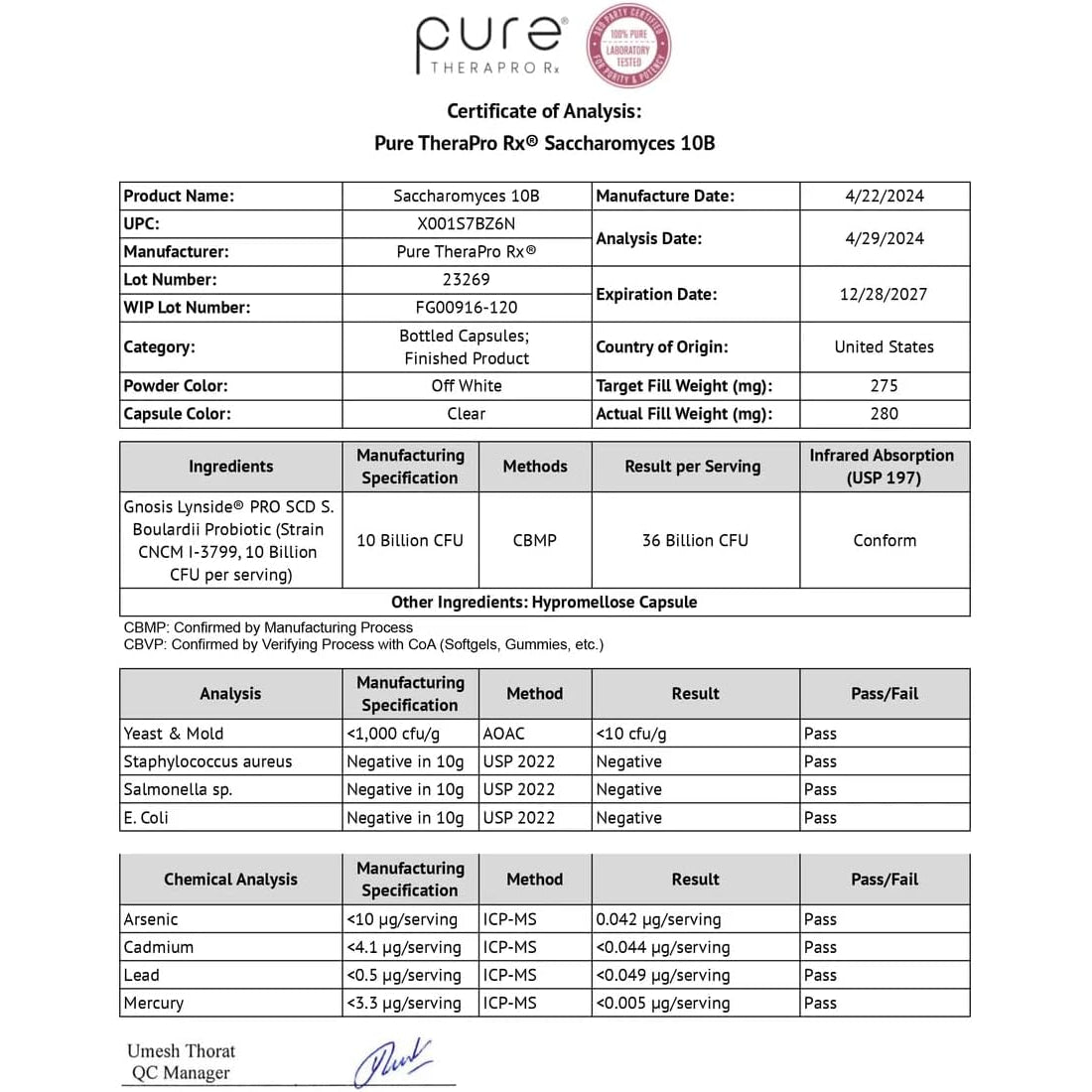 Saccharomyces Boulardii Probiotics 10 Billion CFU Made in USA | No Fillers Patented Strain: Lynside CNCM I-3799 Probiotics for Men and Women | Pure Therapro Rx, Pharma Grade 120 Count