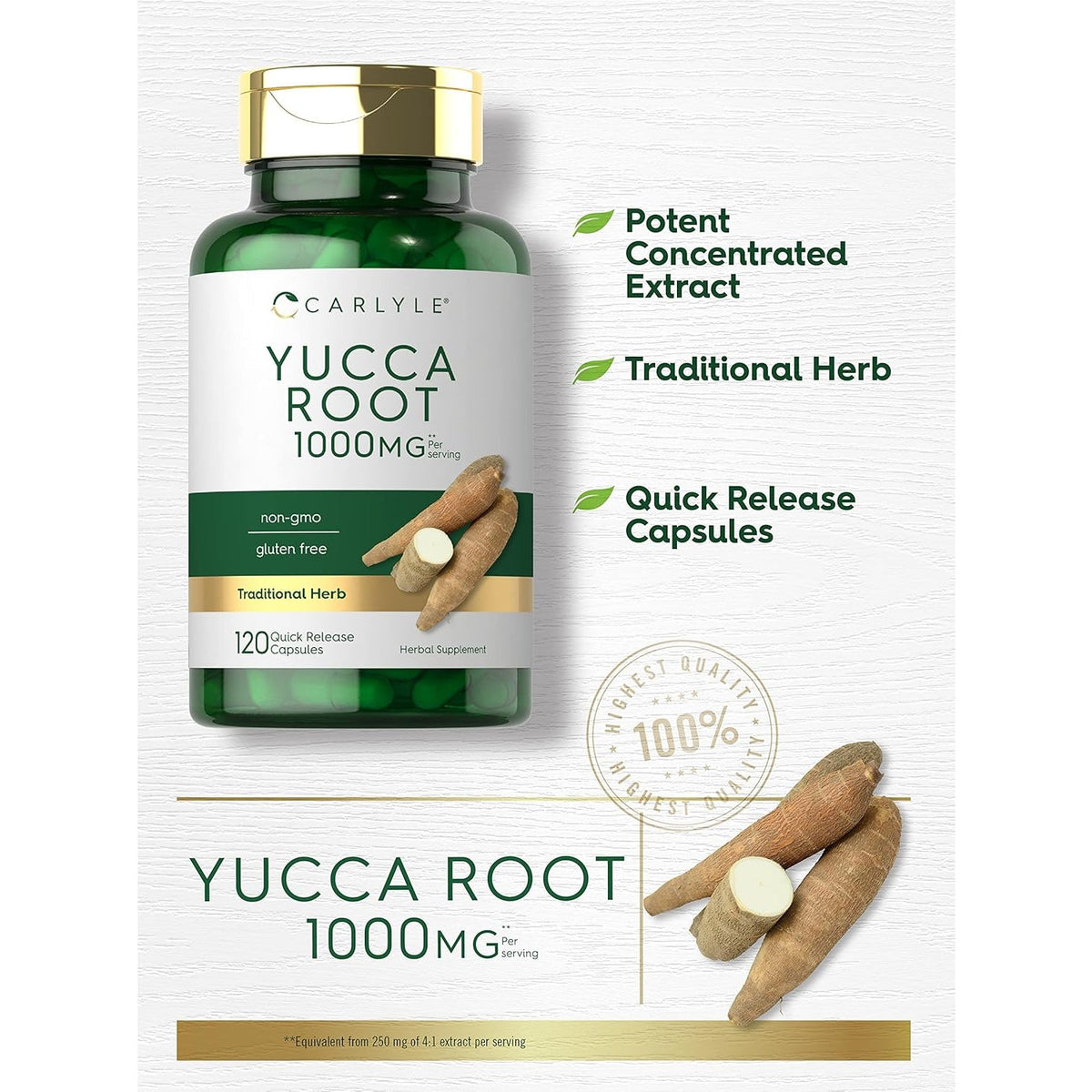 Carlyle Yucca Root Extract | 120 Capsules | Herbal Supplement | Non GMO and Gluten Free