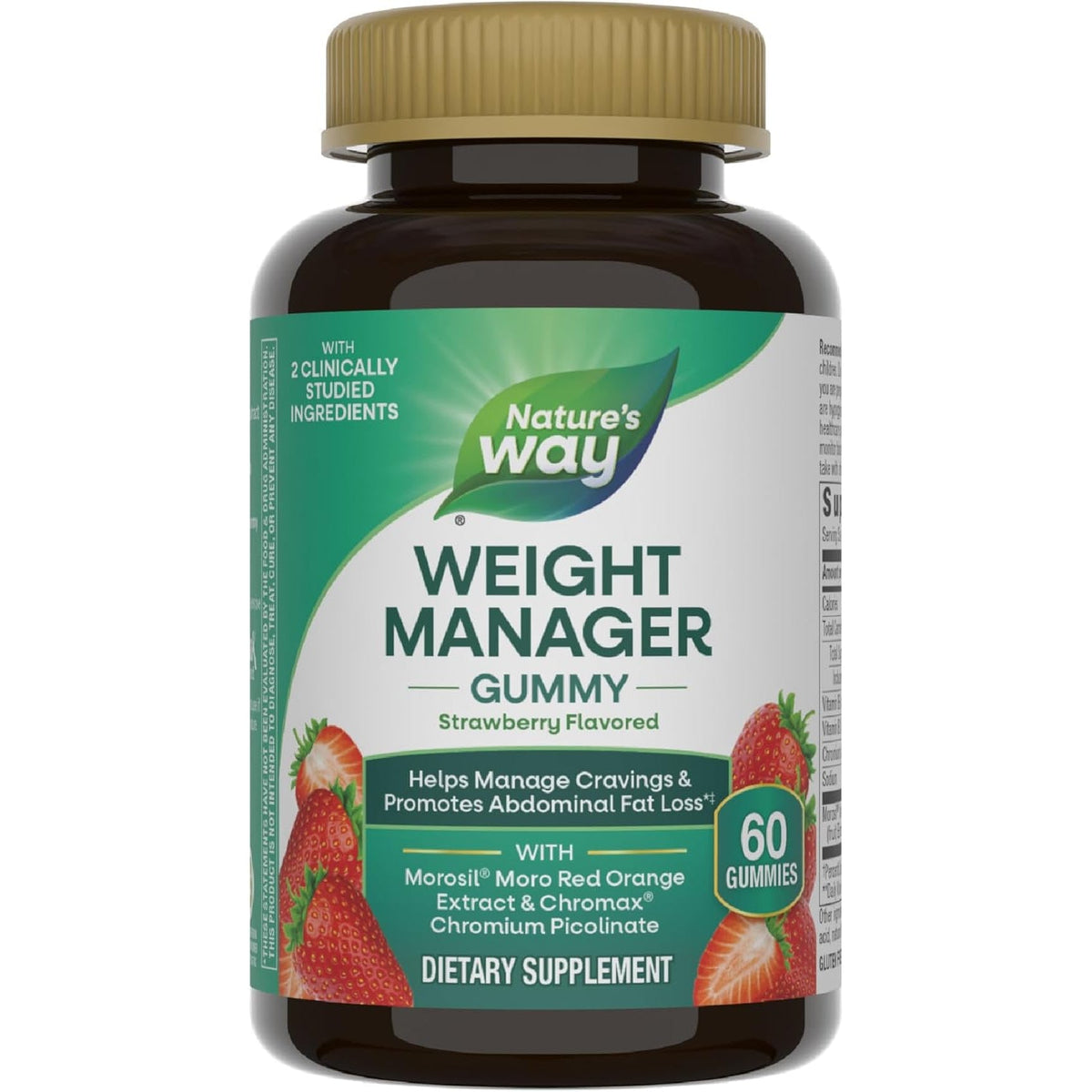 Nature'S Way Weight Manager Gummy, Helps Manage Cravings & Promotes Abdominal Fat Loss*(1), with Clinically Studied Ingredients, Vitamins B6 & B12, Strawberry Flavored, 60 Gummies