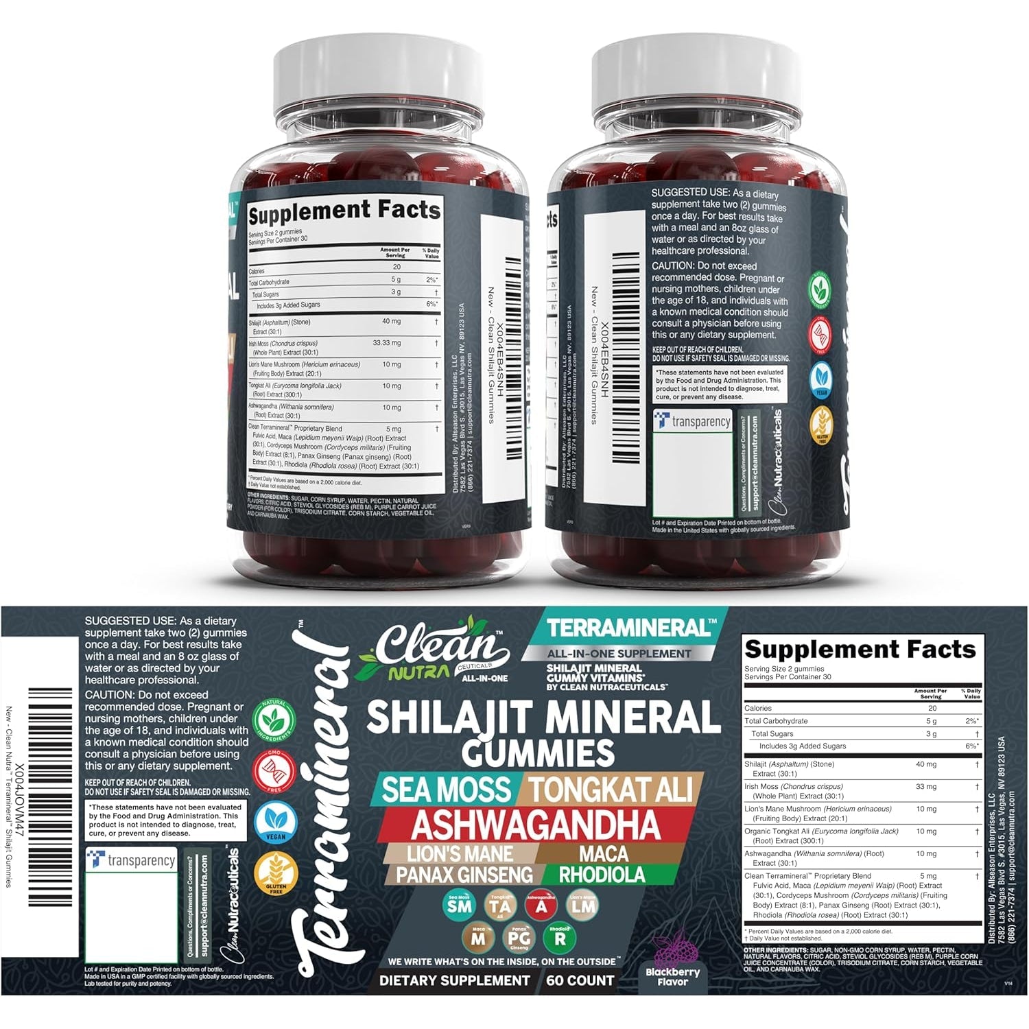 Terramineral Shilajit Gummies with Irish Sea Moss Tongkat Ali Ashwagandha Lion'S Mane MACA Panax Ginseng Rhodiola & Cordyceps by Clean Nutra (1)
