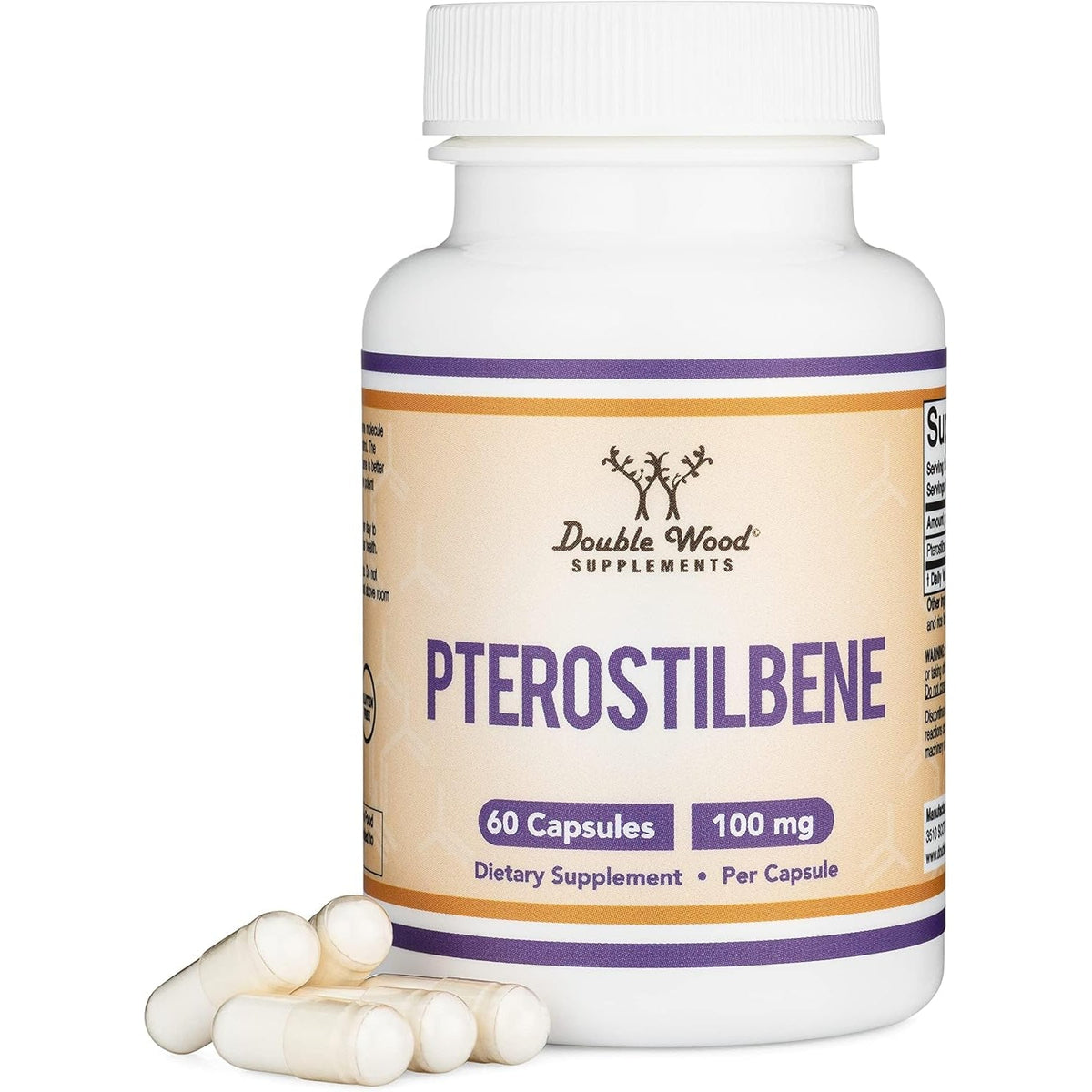Pterostilbene Supplement 100Mg Capsules (Third Party Tested) 60 Capsules, Superior to Resveratrol, Antioxidant for Longevity Support (Non-Gmo, Gluten Free) by Double Wood