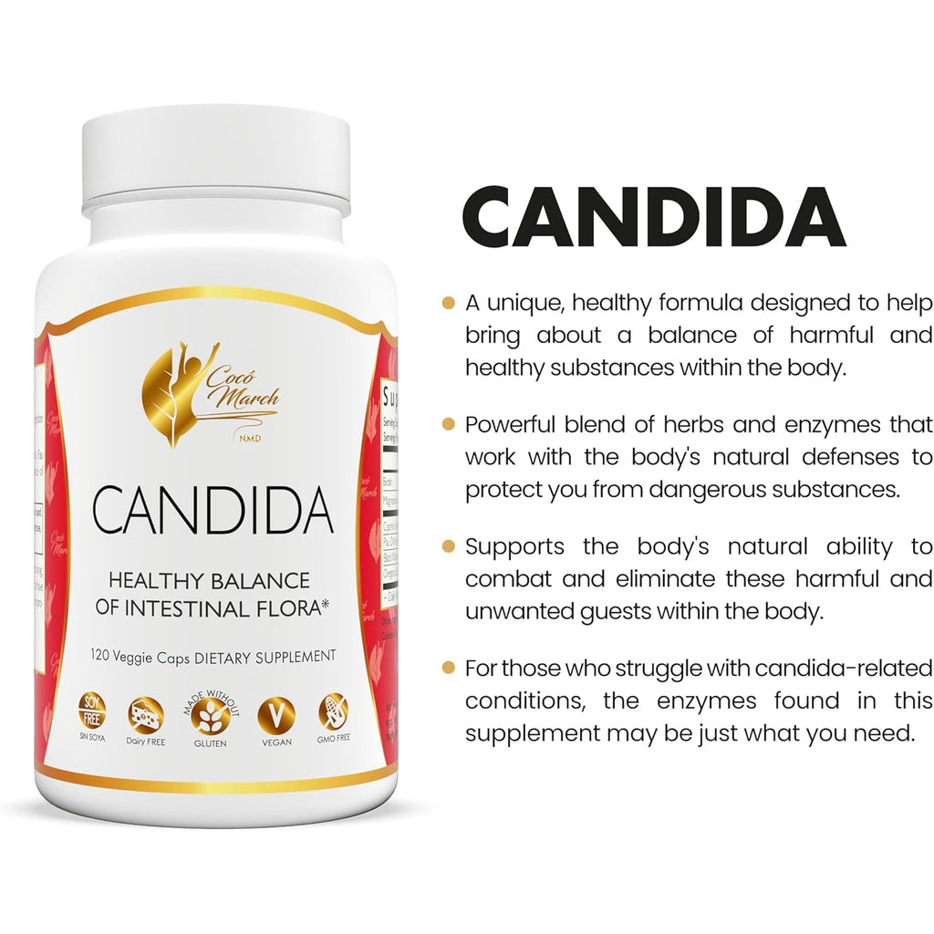 Cocó March N.M.D Candida Cleanse – 30 Day Herbal Detox Cleansing with Digestive Enzymes for Gut Health & Immune Support – Gluten Free, Vegan, Non-Gmo, Dairy Free, Soy Free – 120 Veggie Caps