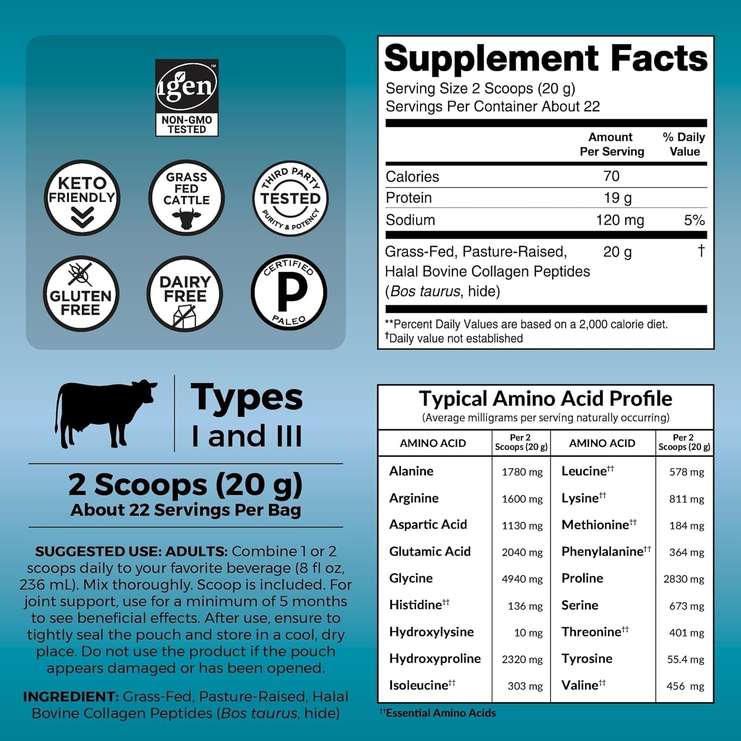 Viva Naturals Collagen Peptides Powder - Grass-Fed Hydrolyzed Bovine, Type I & III - 19 G Protein, Unflavored, Easy Dissolving - Joint, Skin, Hair & Nail Support - Paleo, Keto, Non-Gmo - 1Lb