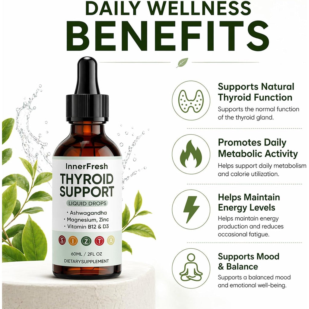 Thyroid Support Drops, Thyroid Support Liquid Drops for Women & Men, with Ashwagandha, Vitamin B12 & D3 and Magnesium, Help Support Mood, Promote Metabolism, 60 ML/2FL OZ