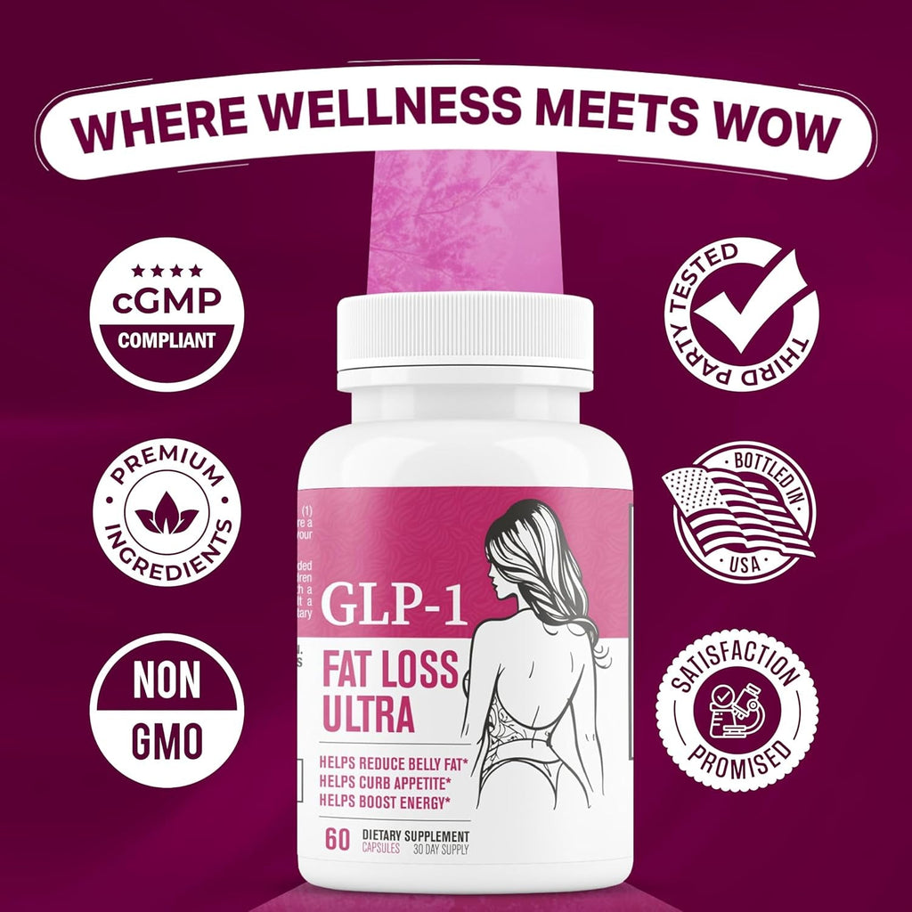 GLP-1 Fat Loss Ultra - Weight Loss Pills, Appetite Suppressant & Fat Burner for Women | Supports Healthy Pathways Associated with GLP-1 Activity | 3Rd Party Tested Supplement - 60 Capsules for Adults