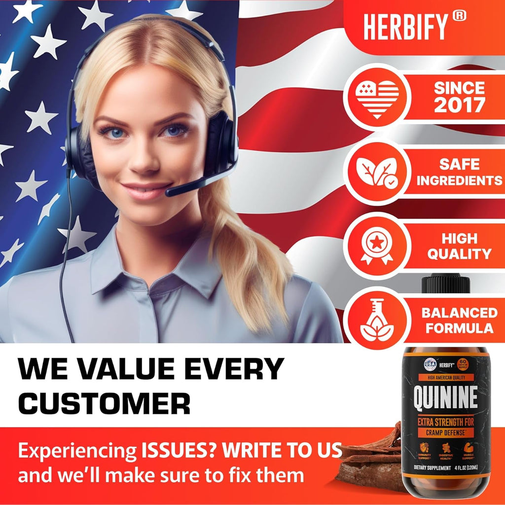 HERBIFY Quinine Tincture - Quinine Liquid Extract for Healthy Digestion - Quinine Cinchona Supplement for Better Absorption - US Made Product - for Men & Women 4Oz (120Ml)