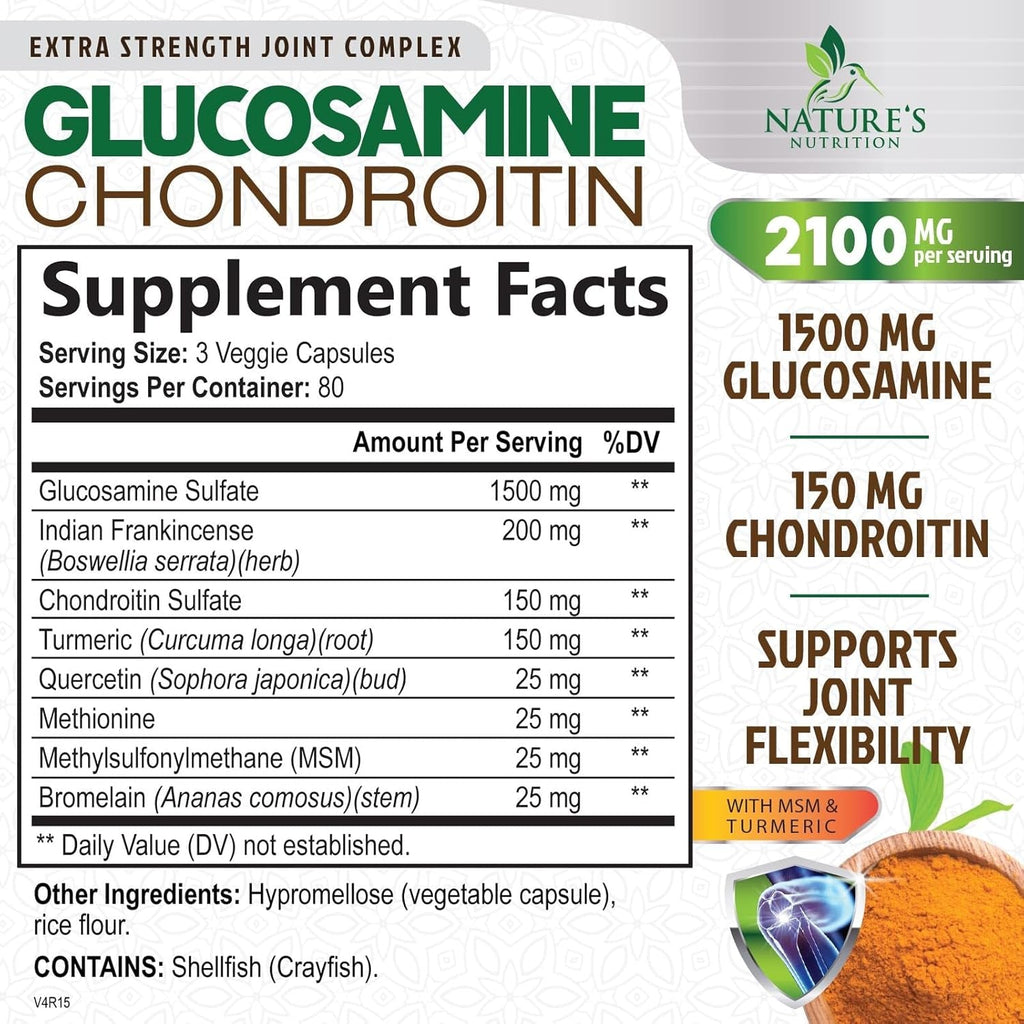 Glucosamine Chondroitin MSM - Joint Support Supplement for Joint Mobility and Cartilage Support for Men and Women - Triple Strength Glucosamine Supplements with Turmeric & Boswellia - 240 Capsules