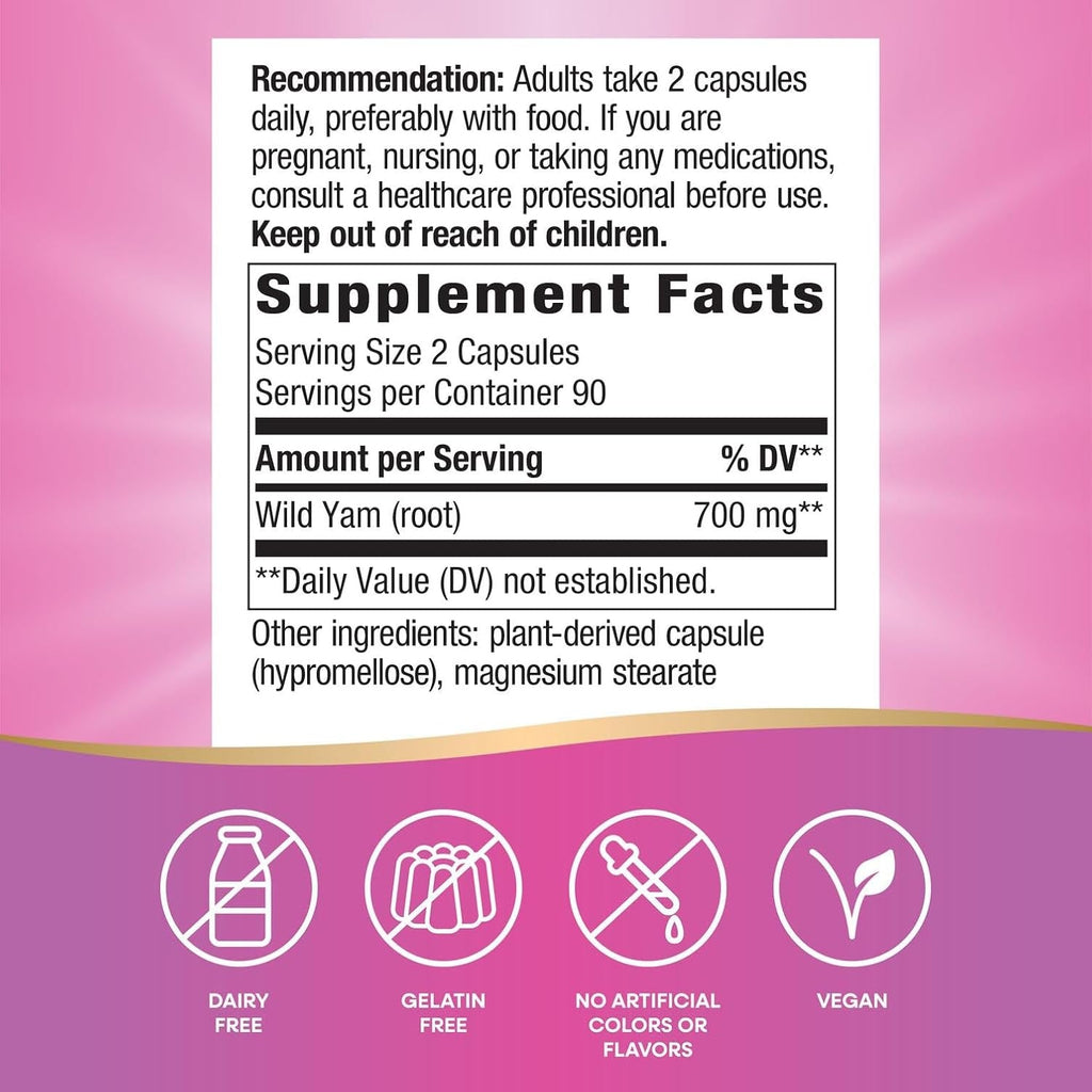 Nature'S Way Premium Herbal Wild Yam Root 850 Mg per Serving 180 Vcap