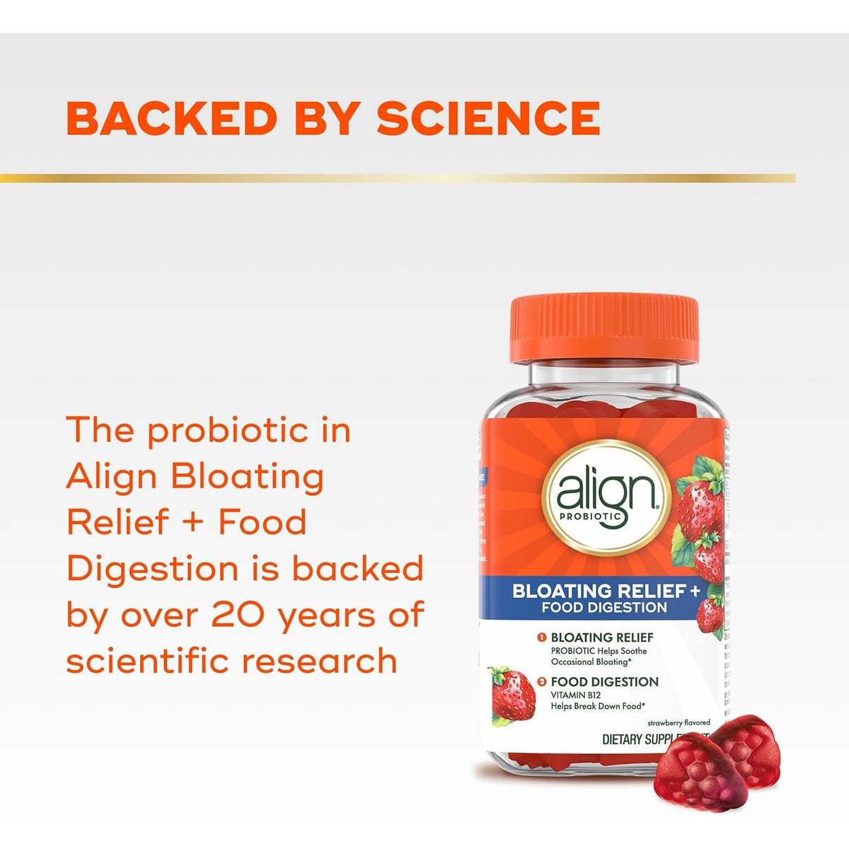 Align Probiotic, Bloating Relief + Food Digestion, Probiotics for Women and Men, Probiotic Helps Soothe Occasional Bloating*, with Vitamin B12 to Help Break down Food into Cellular Energy*,60 Gummies