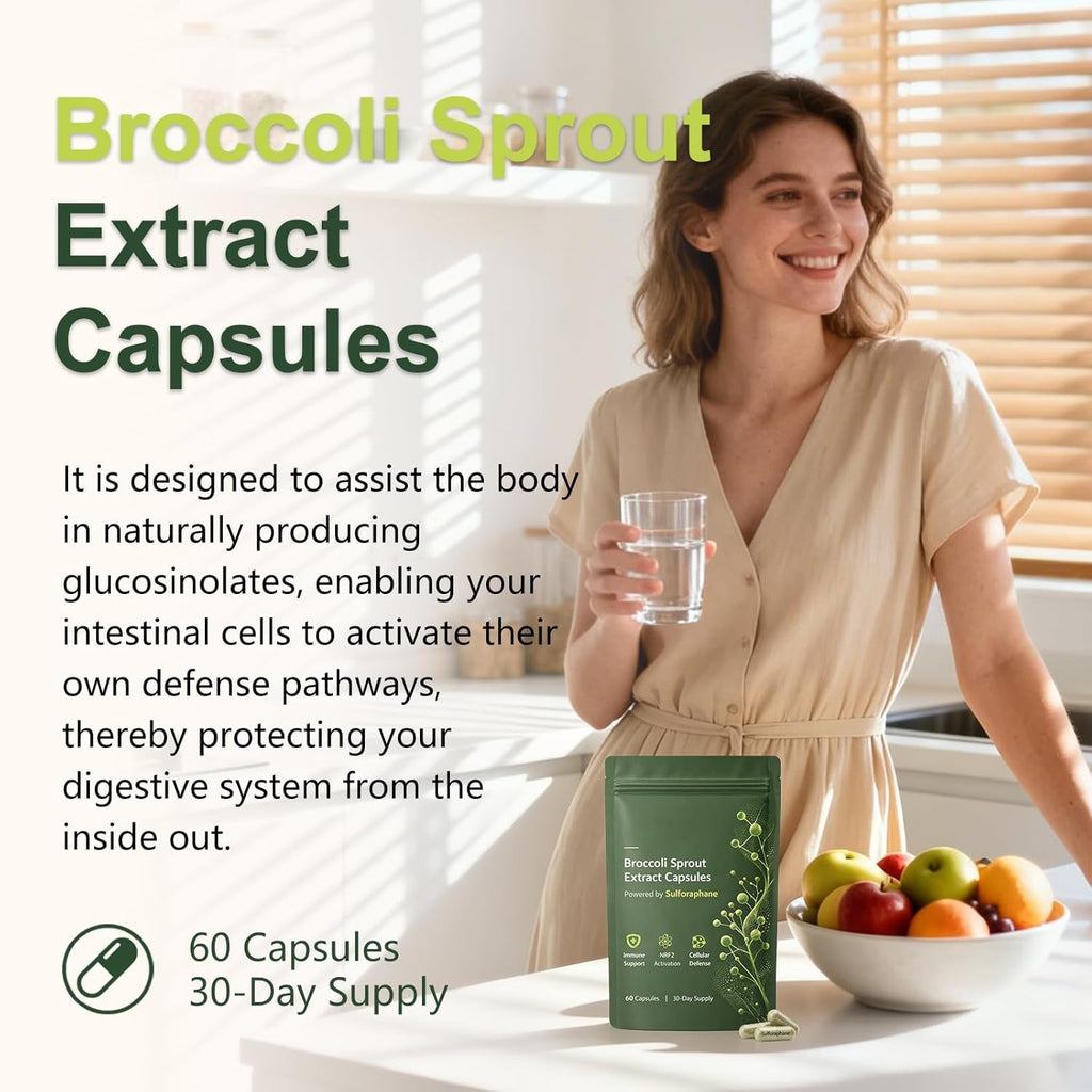 Broccoli Sprout Extract Capsules | with Glucoraphanin & Myrosinase, Sulforaphane Precursor Support with Mustard Seed Extract & Vitamin C | Vegan Non-Gmo | 60 Capsules