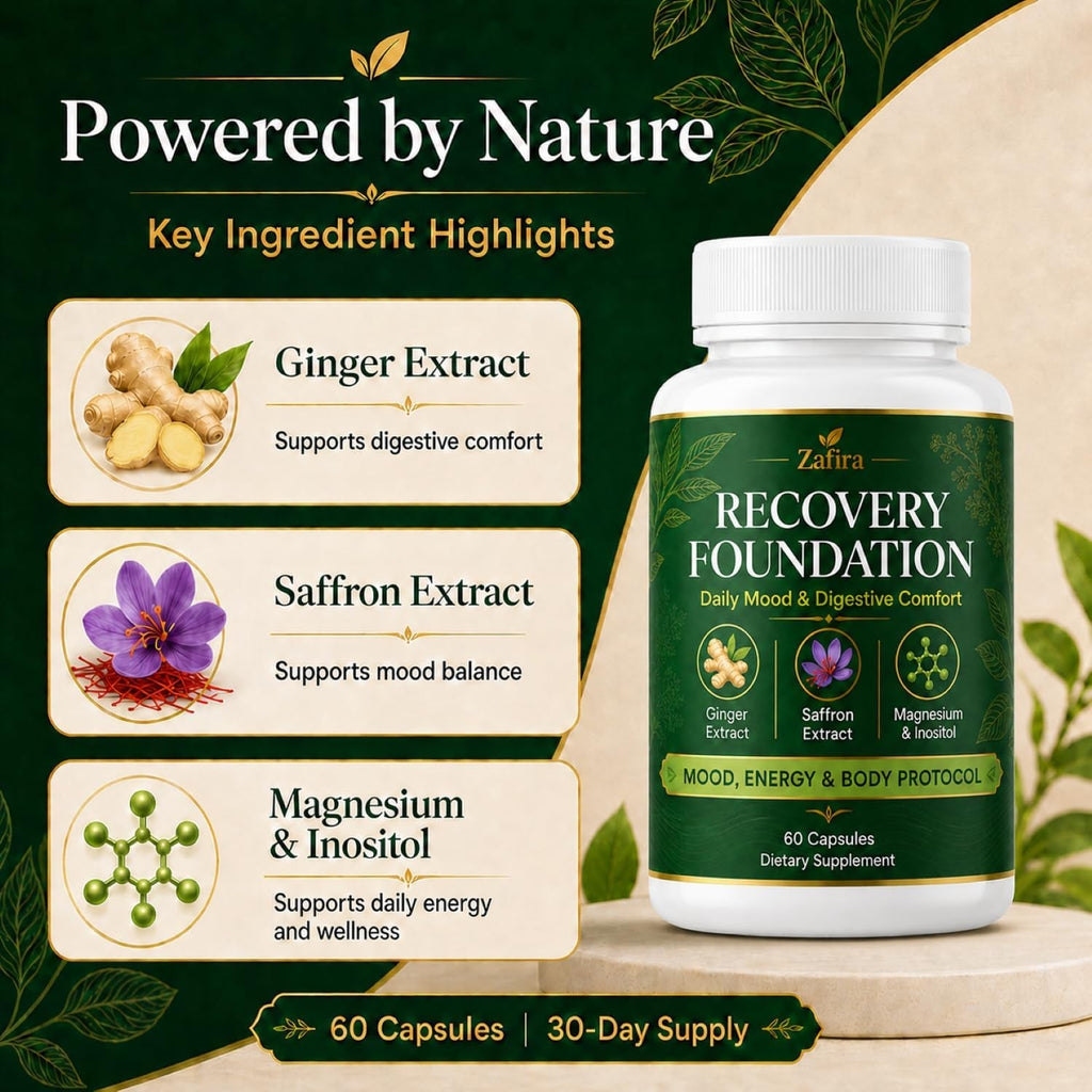 Zafira Recovery Foundation Capsules, Mood & Digestive Support with Saffron, Ginger, Non-Gmo, Gluten-Free, 60 Capsules (1 Pc)