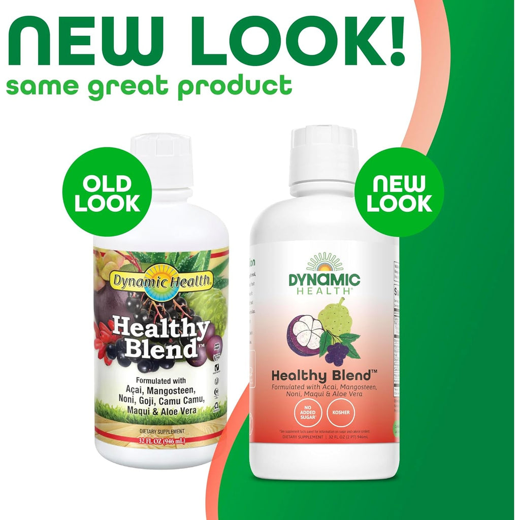 Dynamic Health Healthy Blend with Acai, Mangosteen, Noni, Maqui & Aloe Vera, No Additives, Immune System Support, Antioxidant, Vegan, Gluten Free, Non-Gmo, 32 Fl Oz