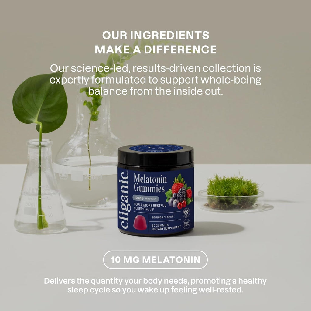 Cliganic Melatonin Gummies (10 Mg, 60-Day Supply) - Adult Sleep Aid, Berry Flavor, Vegan, Non-Gmo, Kosher, Gluten-Free Supplement, Helps Regulate Circadian Rhythm & Promotes Peaceful Nights