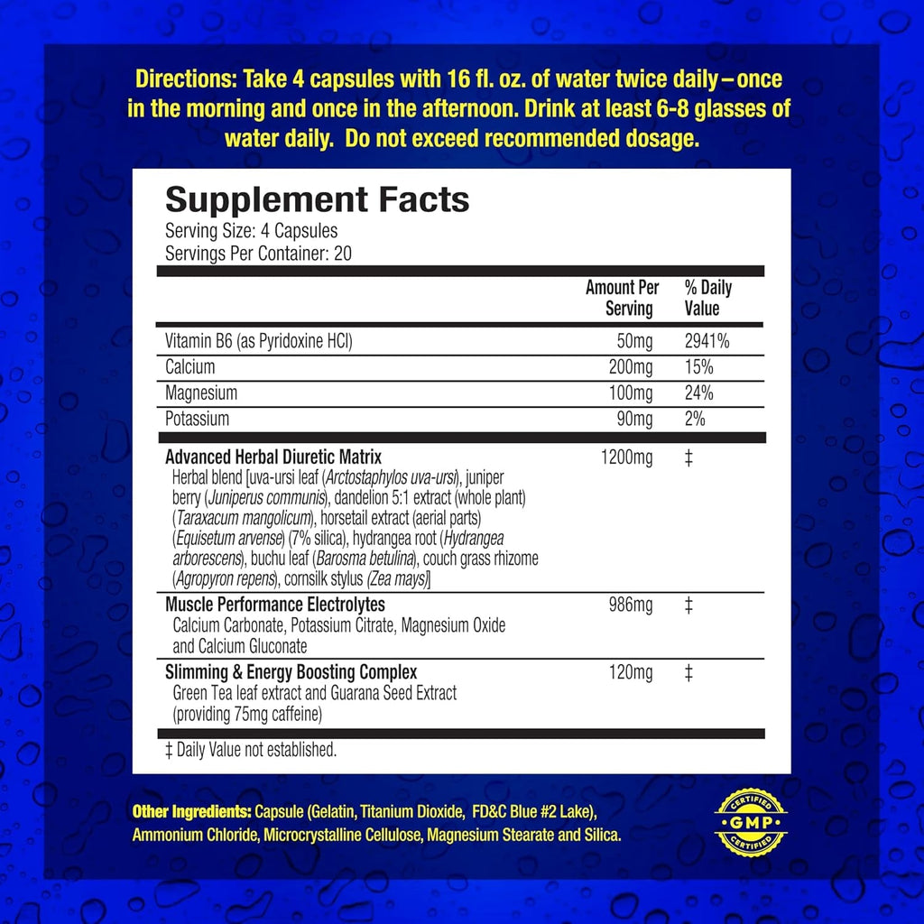 Maximum Human Performance Xpel Maximum Strength Diuretic Water Pills, for Water Retention Relief, Weight Loss Support, with Vitamin B-6 Potassium Dandelion Root, 80 Capsules