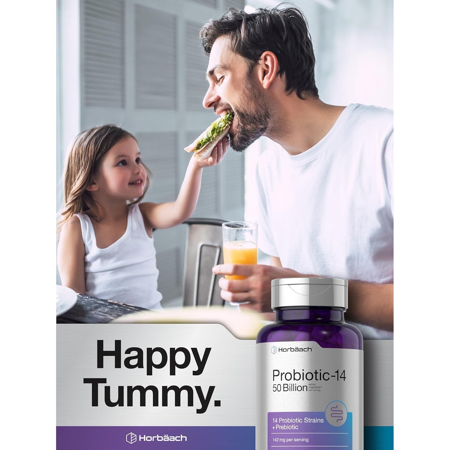 Horbaach Probiotics for Women and Men | 60 Capsules | 14 Probiotic Strains with Prebiotic | 50 Billion Active Organisms | Non-Gmo & Gluten Free Supplement