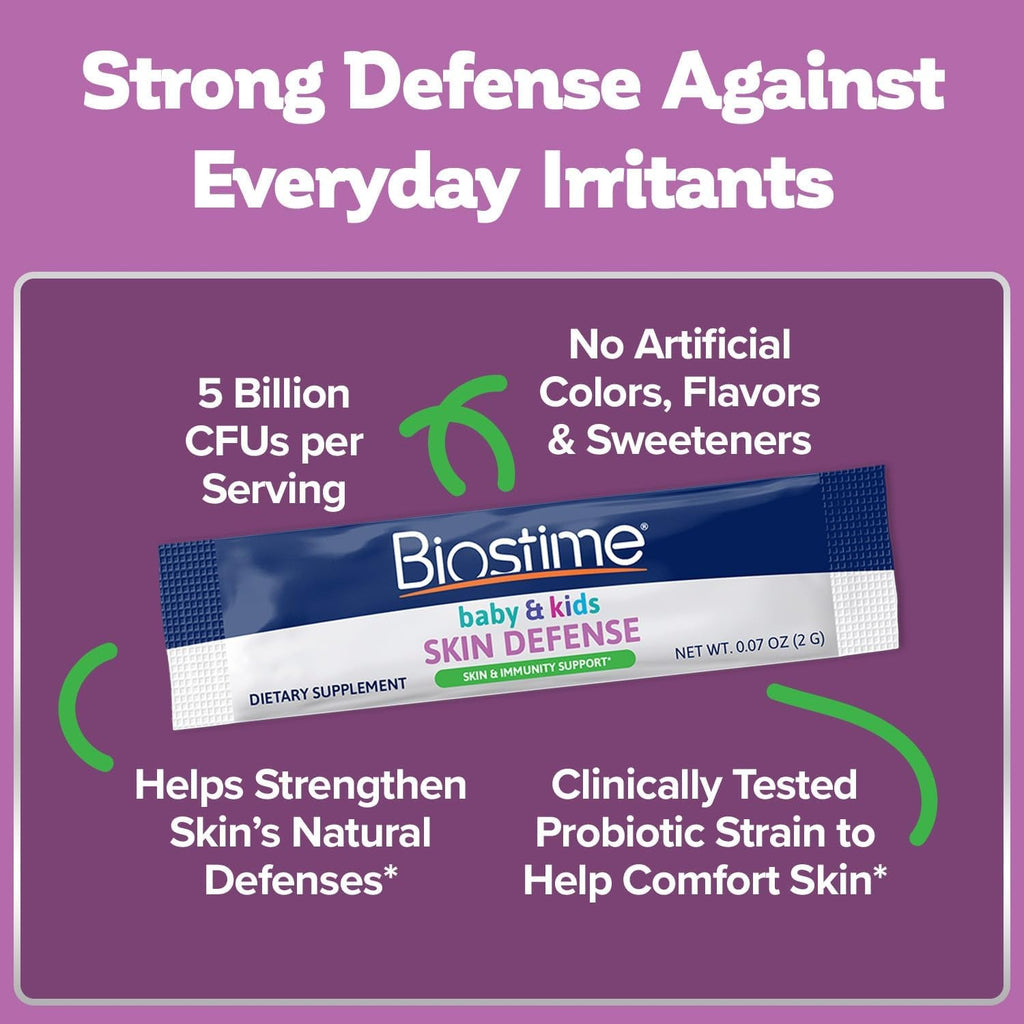 Biostime Baby & Kids Skin Defense | Helps Protect from Skin Inflammation † | 5 Billion Cfus | Gut Support | Clinically Tested Probiotics Strains | 28 Sachets