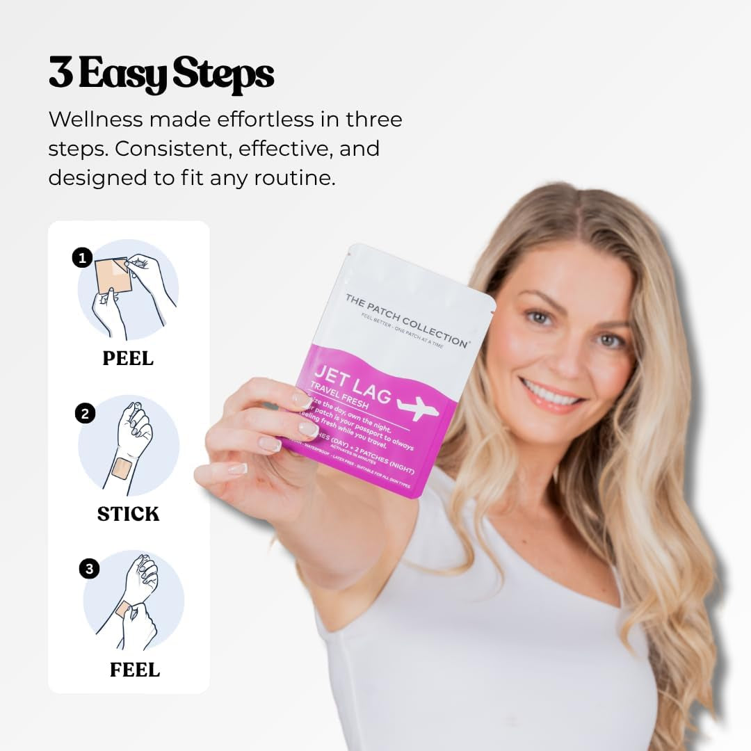 The Patch Collection® - Jet Lag Patch for Day & Night Time Zone Changes | Melatonin, Valerian Root, Passion Flower, Magnesium, Vitamin B1, B2, B3, Turmeric | 100% Natural & Vegan (Pack of 4)