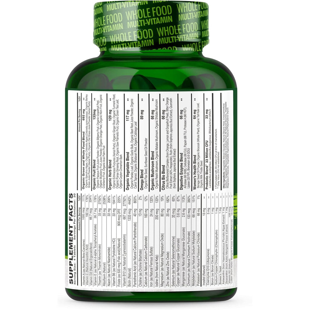 Wholesome Wellness Whole Food Multivitamin for Women - Natural Multi Vitamins, Minerals, Organic Extracts - 120 Tablets