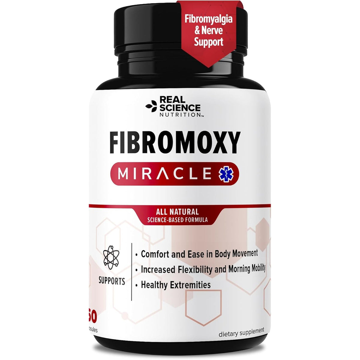 Real Science Fibromoxy Miracle – All Natural Fibromyalgia Relief Supplement for Pain, Stiffness & Fatigue with Vitamins B6, B12, C, D, K + Nitric Oxide Support – Neurological & Circulatory Aid, 60Caps