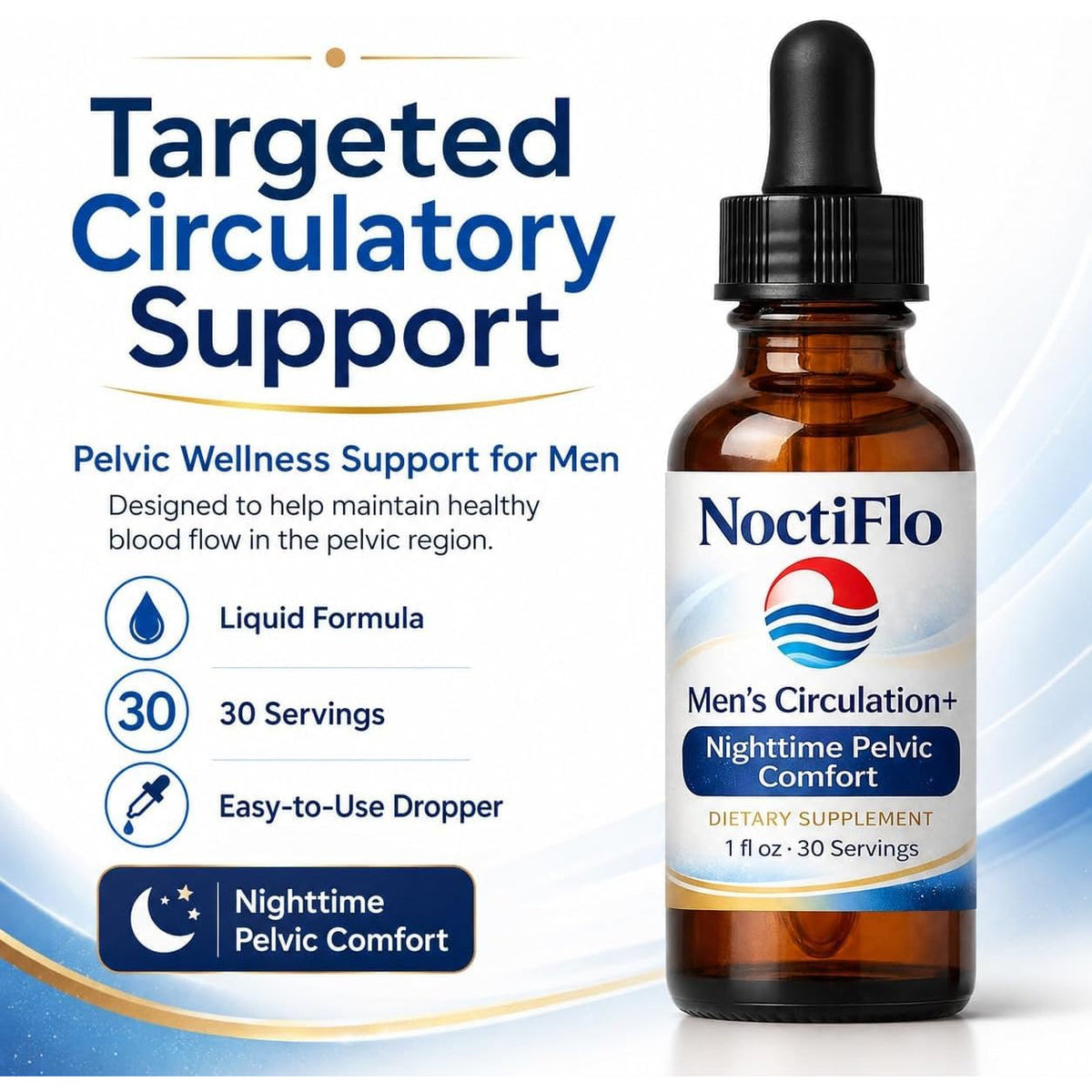 Noctiflo Prostate Support Drops –Nighttime Pelvic Comfort Liquid Supplement, 1 Fl Oz, 30 Servings, Easy-To-Use Dropper