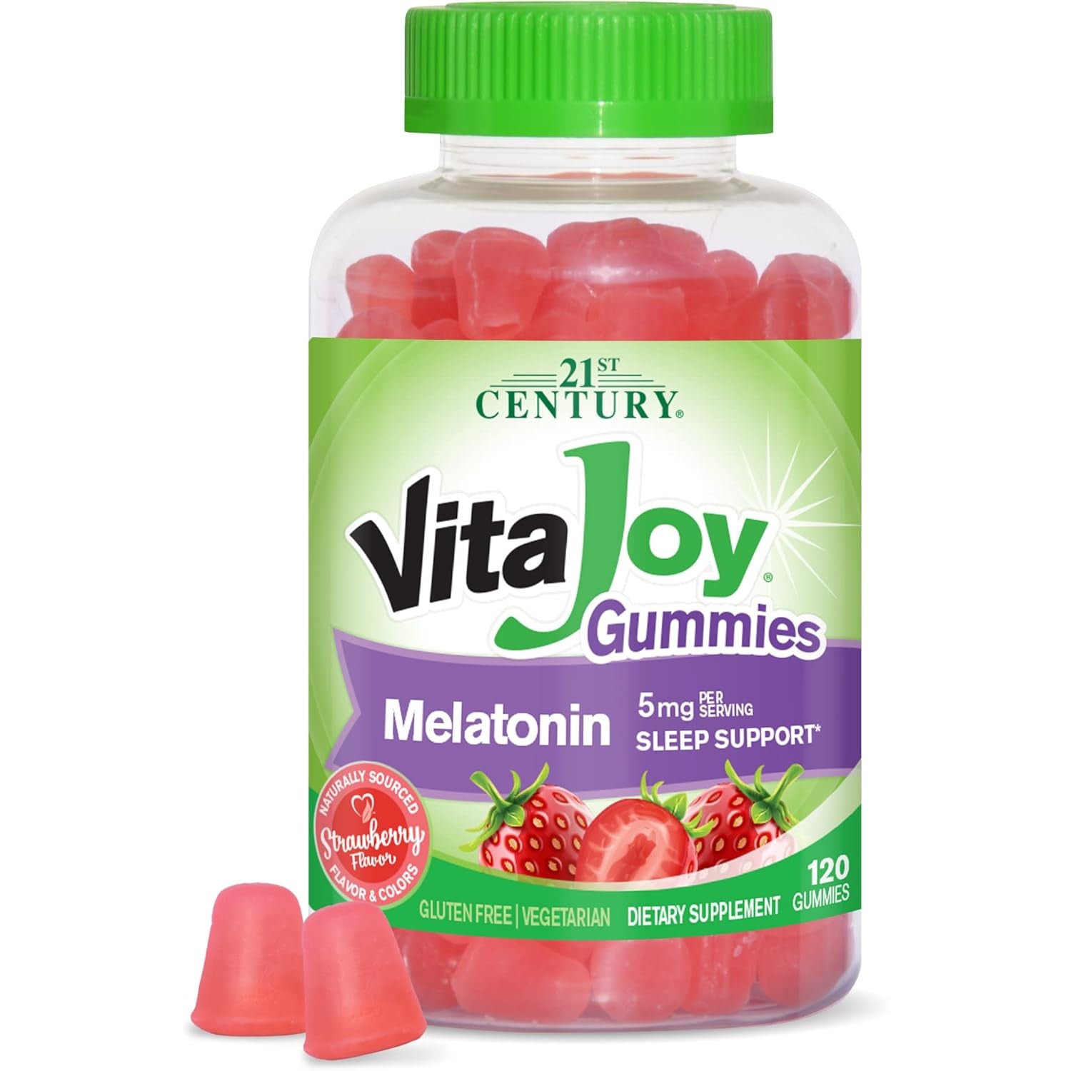 21St Century Vitajoy Melatonin 5Mg Gummies (120 Count), Strawberry Flavor Chewable Sleep Aid for Adults, Promotes Relaxation and Restful Sleep, Non-Habit Forming, Gluten-Free