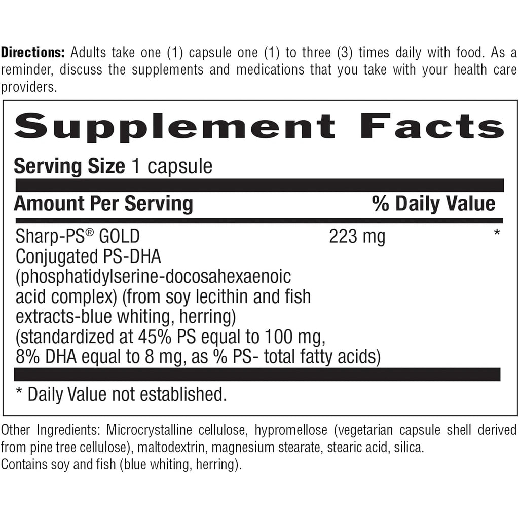 Country Life Sharp Thought - Memory & Cognitive Support Supplement – Sharp-Ps Gold Phosphatidylserine + DHA – Promotes Mental Clarity & Faster Recall – Gluten-Free, 60 Capsules