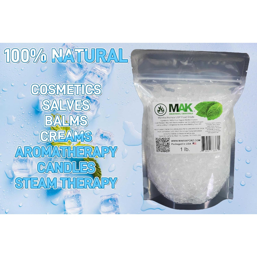 Mak Menthol Crystal 1 LB - Pure Organic 100% Natural - Menthol Crystals from Mint Crystal Mints Mentha Arvensis - Comes in Resealable Standup Bag for Long-Lasting Freshness