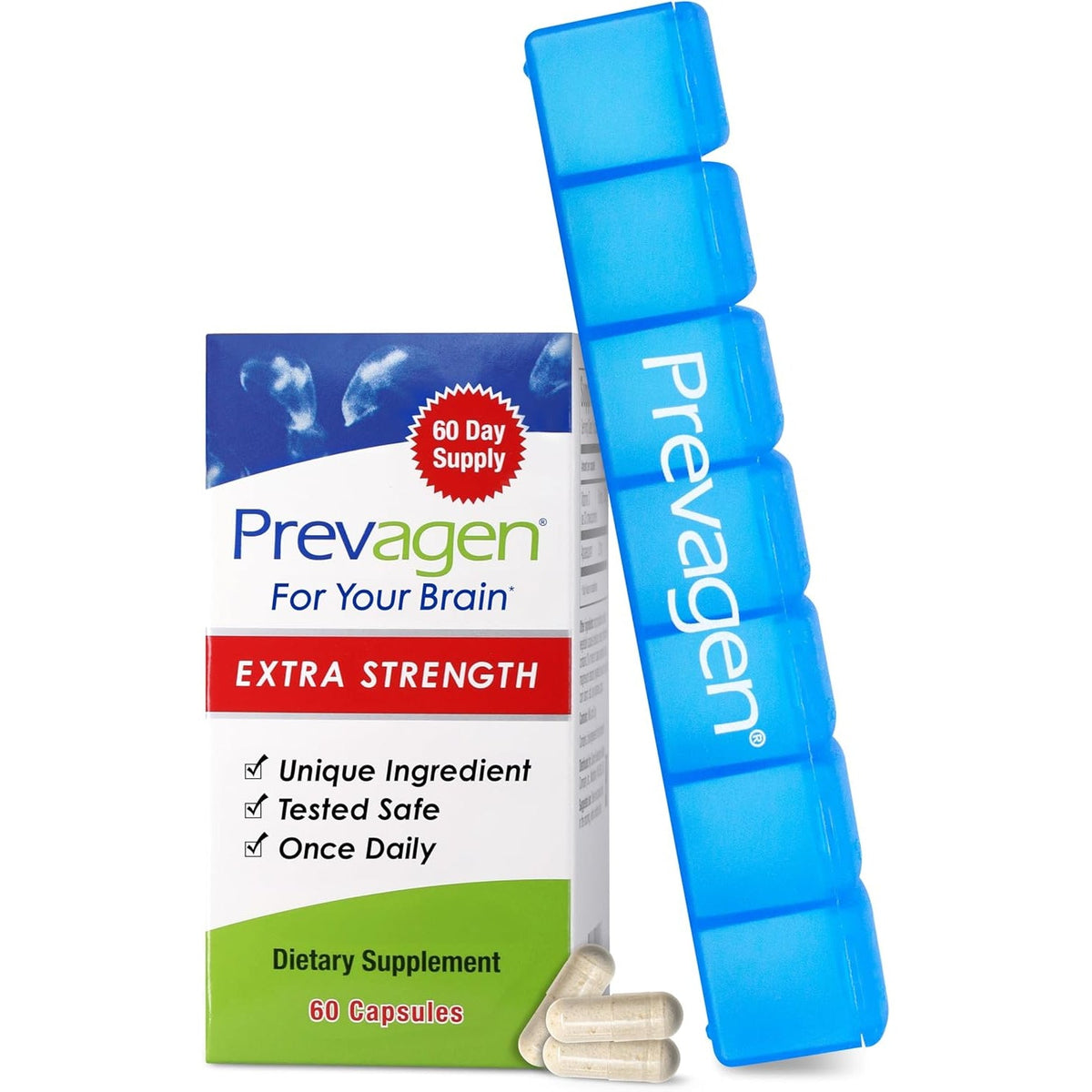 Prevagen Extra Strength - 60 Capsules (2 Month Supply) | Formulated for Your Brain | 20Mg of Apoaequorin plus Vitamin D3 with 7-Day Pill Minder