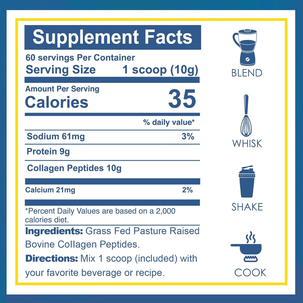Zammex Premium Collagen Peptides Powder Unflavored,Hydrolyzed Proteins Types I & III, Supports Hair, Skin, Nails, Joints, Grass Fed, Non-Gmo, Gluten-Free,Paleo & Keto Friendly,60 Servings