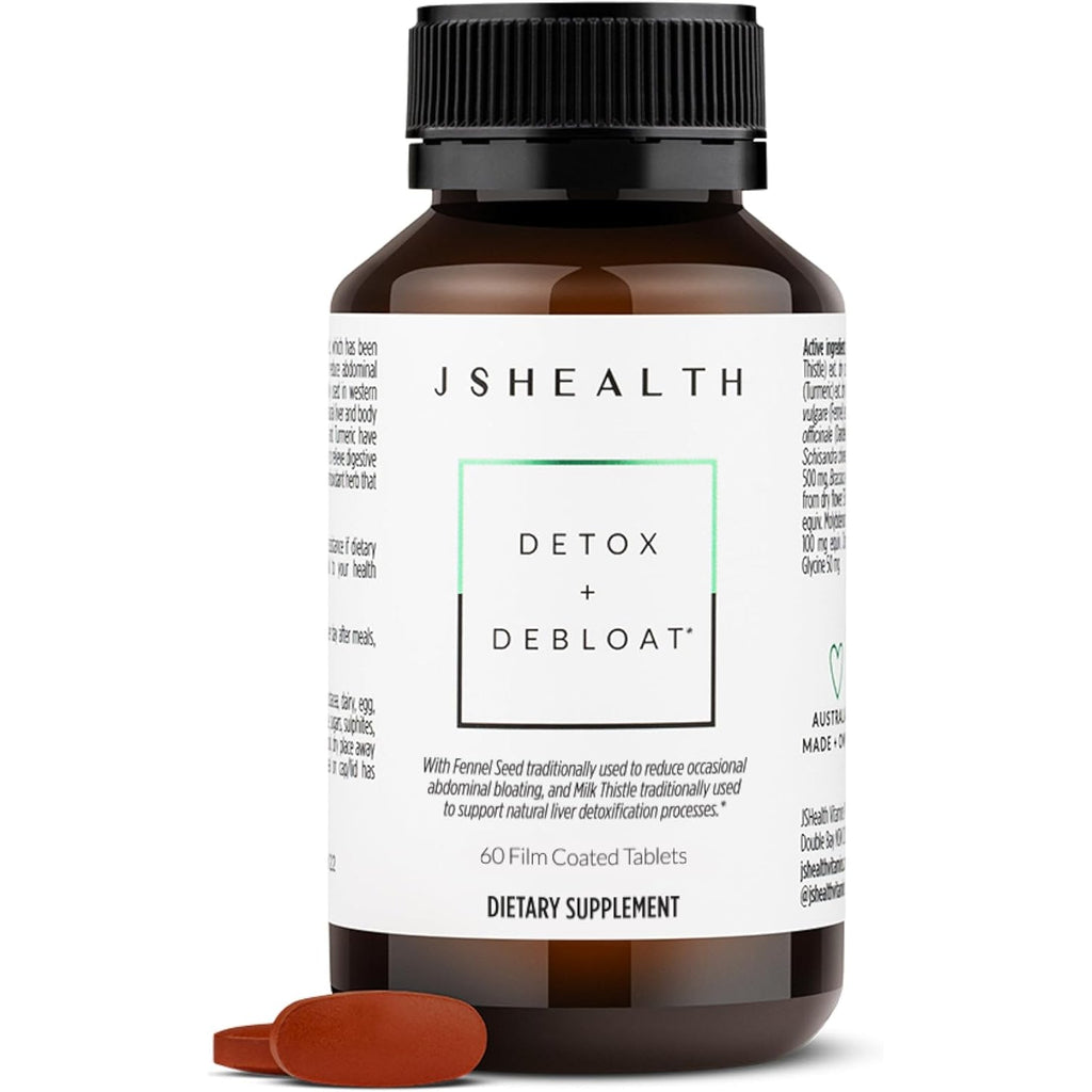 Jshealth Detox + Debloat. Bloating Relief for Women with Milk Thistle, Turmeric, and Fennel. Liver Health and Gut Support. Nutritionist-Formulated (60 Tablets)