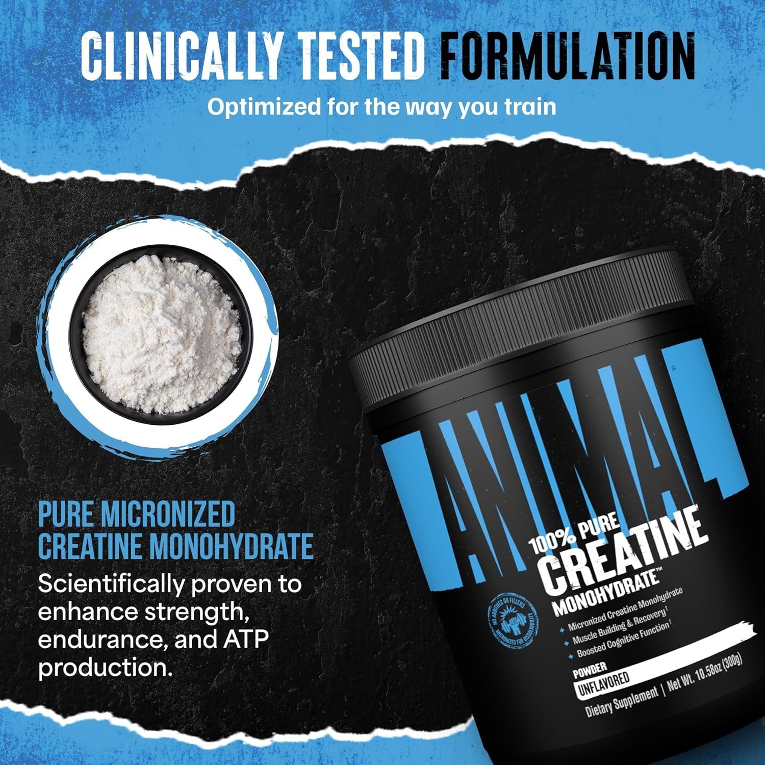 Animal Creatine Monohydrate Powder — Micronized for Muscle Recovery, Cellular Energy, and Daily Wellness — for Men and Women — Unflavored 300G