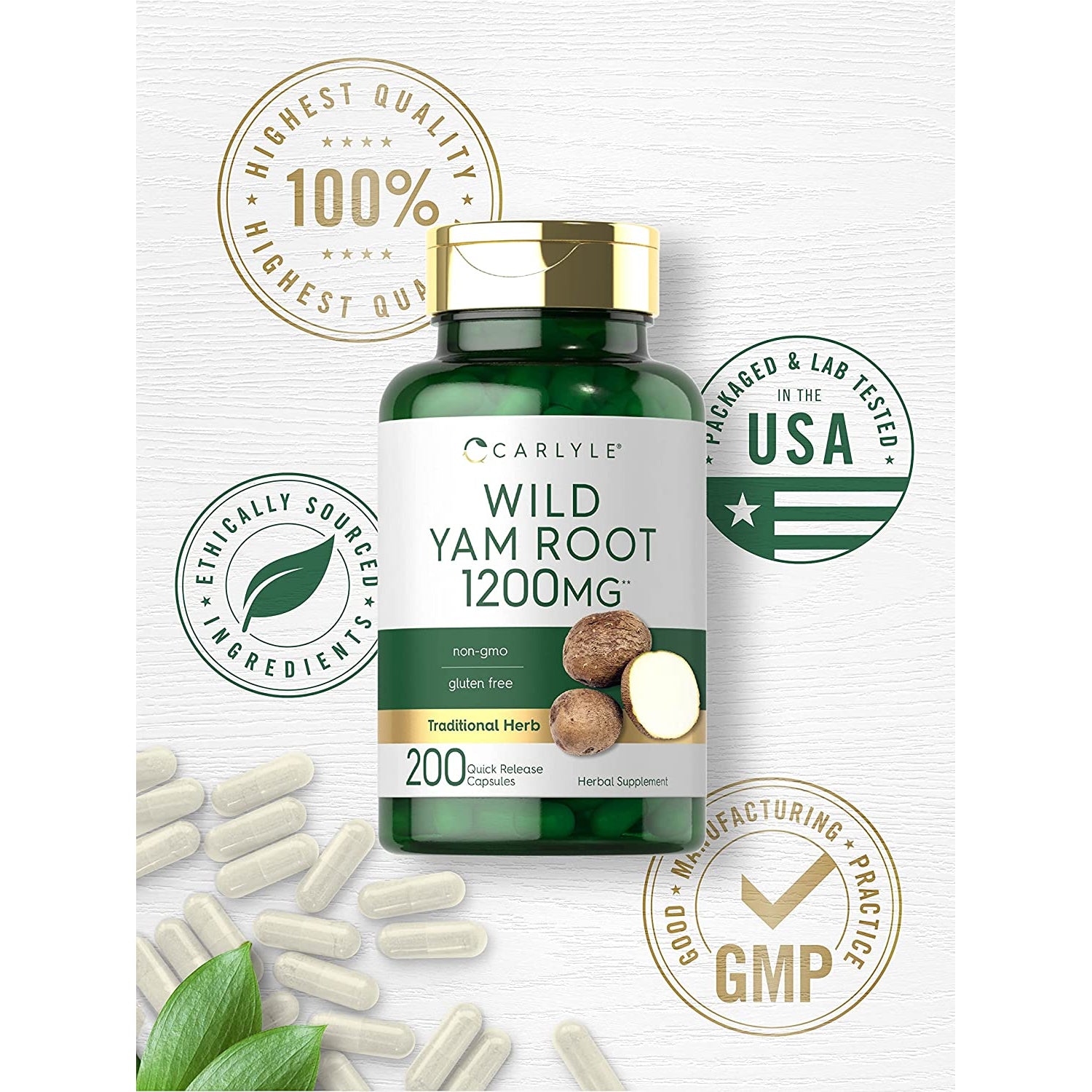 Carlyle Wild Yam Root Capsules | 200 Count | Traditional Herbal Extract | Non-Gmo, Gluten Free