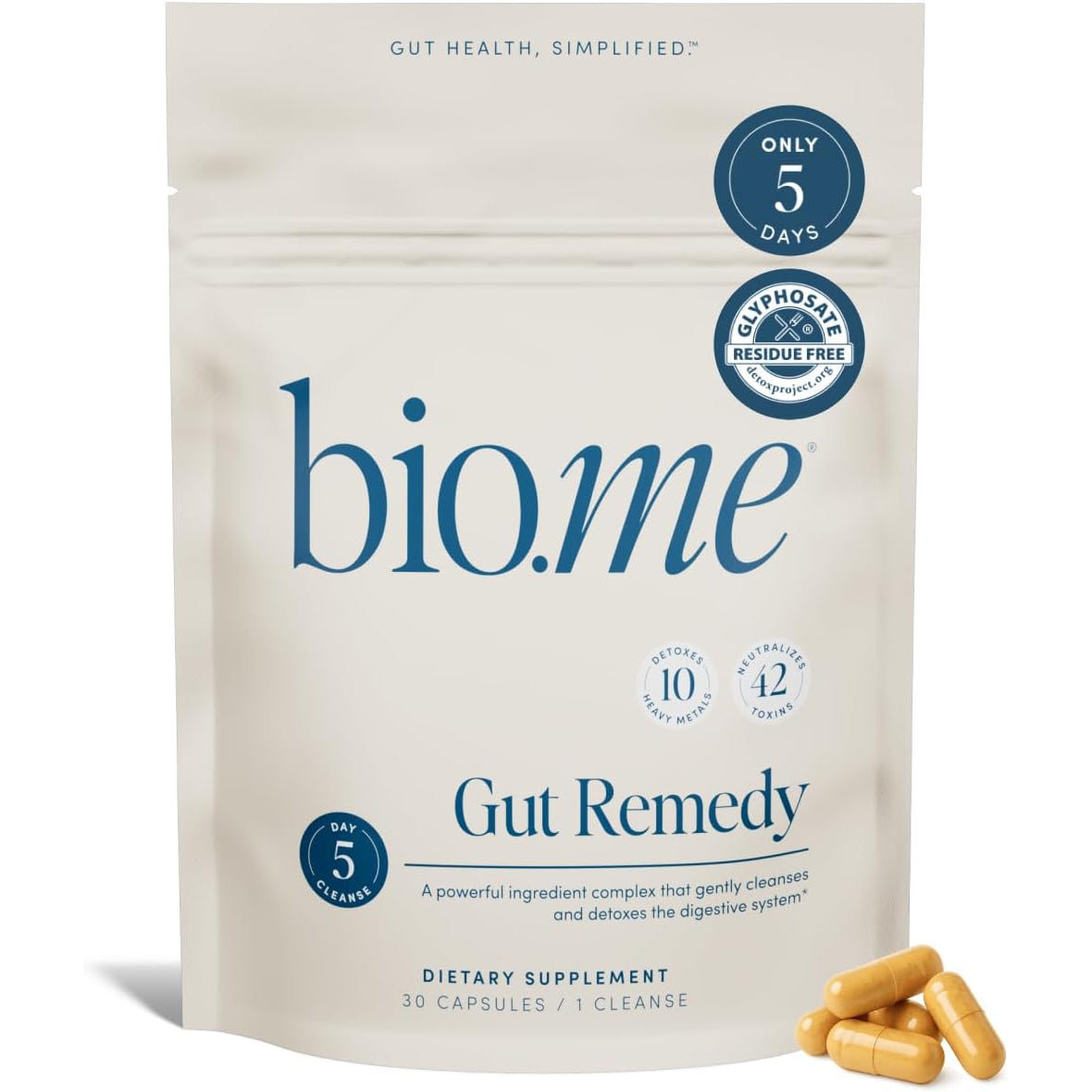 Biome Gut Remedy Capsules (5 Day Cleanse, 1 Round, 30 Capsules) Gut Reset with Magnesium Citrate, Berberine, Immunolin, L-Glutamine - Reset Digestive System, Rebalance Microbiome (1 Month Supply)