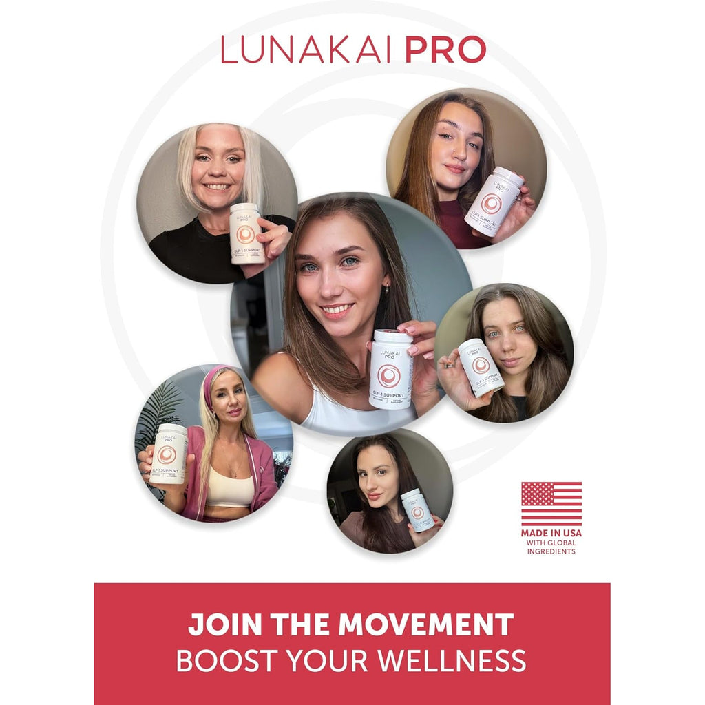 Lunakai USA Made GLP-1 Supplement - Natural GLP 1 Support with Probiotics & Resveratrol – Supports Weight Management, Cravings & Metabolism, 60Ct