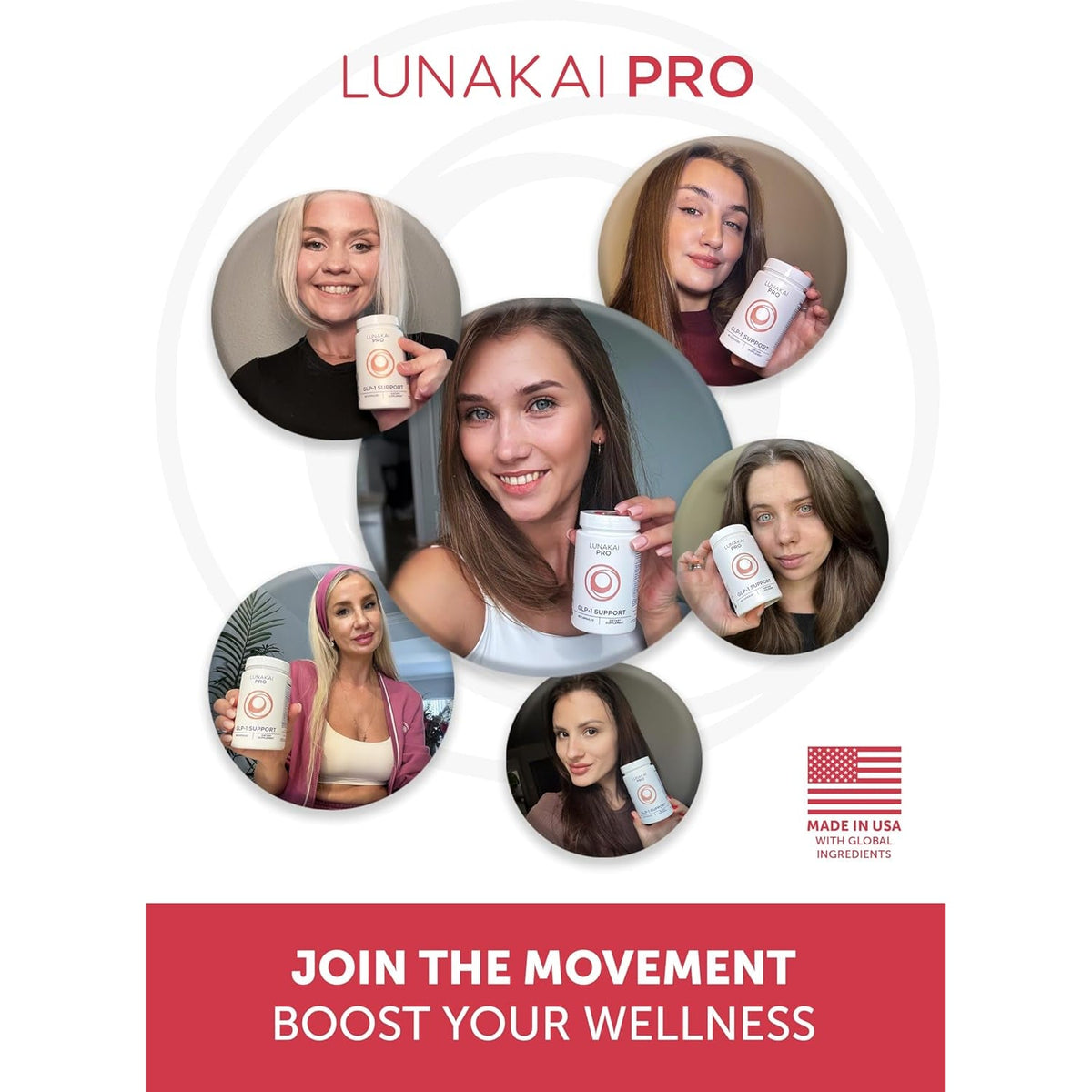 Lunakai USA Made GLP-1 Supplement - Natural GLP 1 Support with Probiotics & Resveratrol – Supports Weight Management, Cravings & Metabolism, 60Ct