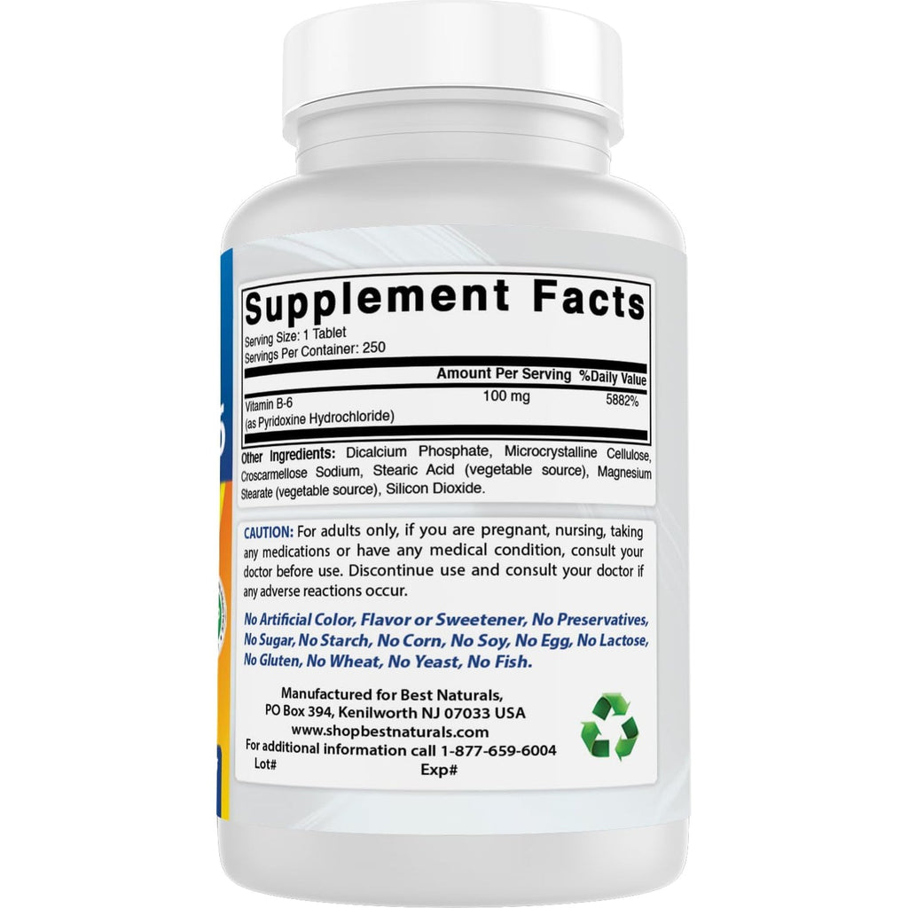 Best Naturals Vitamin B6 Tablet, 100 Mg, 250 Count
