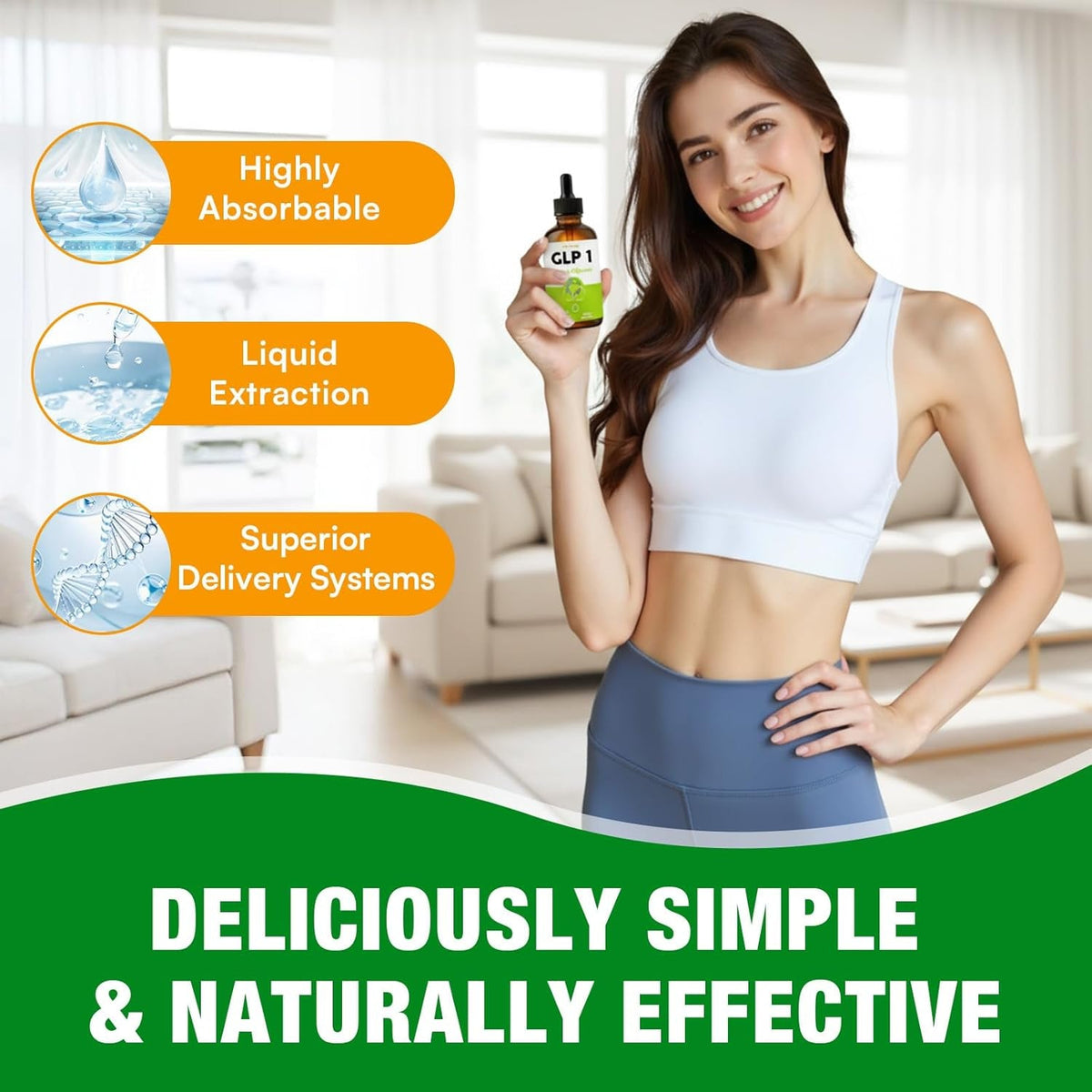 Glp 1 Liquid Drops for Women & Men, 27-In-1 Formula with Chromium, Hydrolyzed Collagen & Prebiotics & More | Vegan, Non-Gmo, Fast Absorption - 60 Ml(Lemon Flavor)