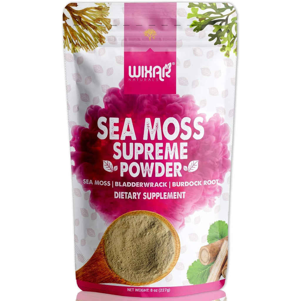Wixar Wildcrafted Sea Moss Powder – (8 Ounces) – Natural Irish Sea Moss and Bladderwrack with Burdock Powder - Thyroid Support, Healthy Skin, Keto Detox, Joint Support Alkaline Supplements