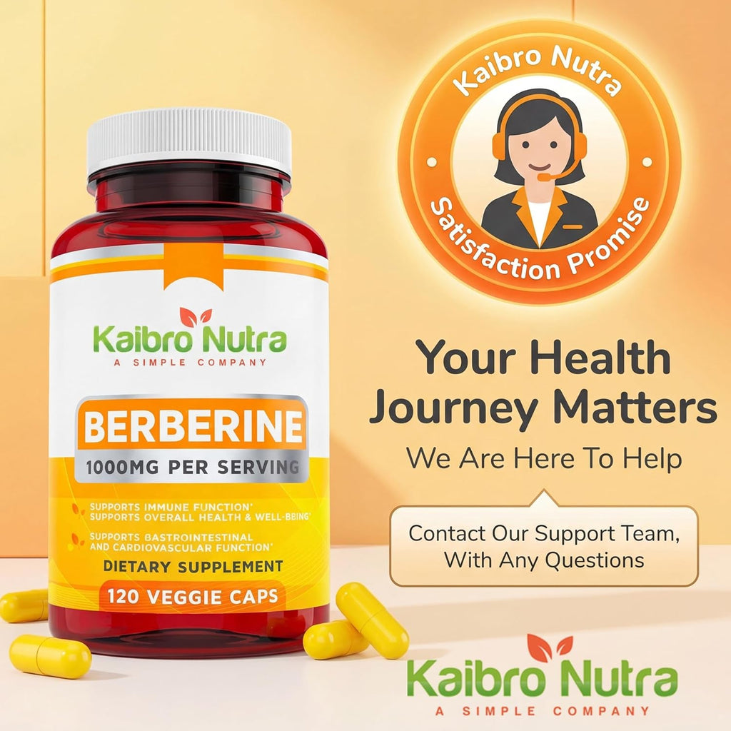 Kaibro Nutra Berberine HCL Supplement 1000Mg - for Immune System, Glucose Support, Circulatory & Gastrointestinal Health, Vegan & Gluten-Free (120 Capsules)