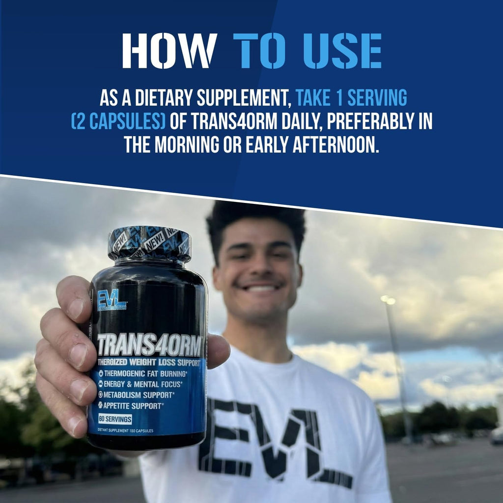 EVL Thermogenic Fat Burner Support - Fast Acting Weight Loss Energy and Appetite Support - Trans4Orm Green Tea Supplement for Men and Women - 60 Servings