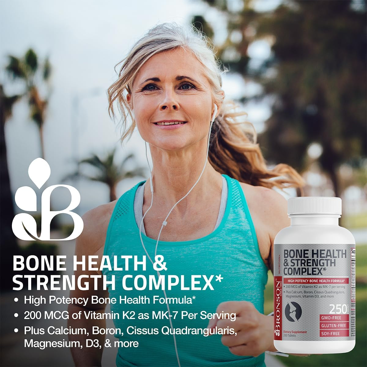 Bronson Bone Health & Strength Complex* High Potency Formula 200 MCG of Vitamin K2 as MK7, plus Calcium, Boron, Cissus Quadrangularis, Magnesium, Vitamin D3, and More - Non-Gmo, 60 Tablets