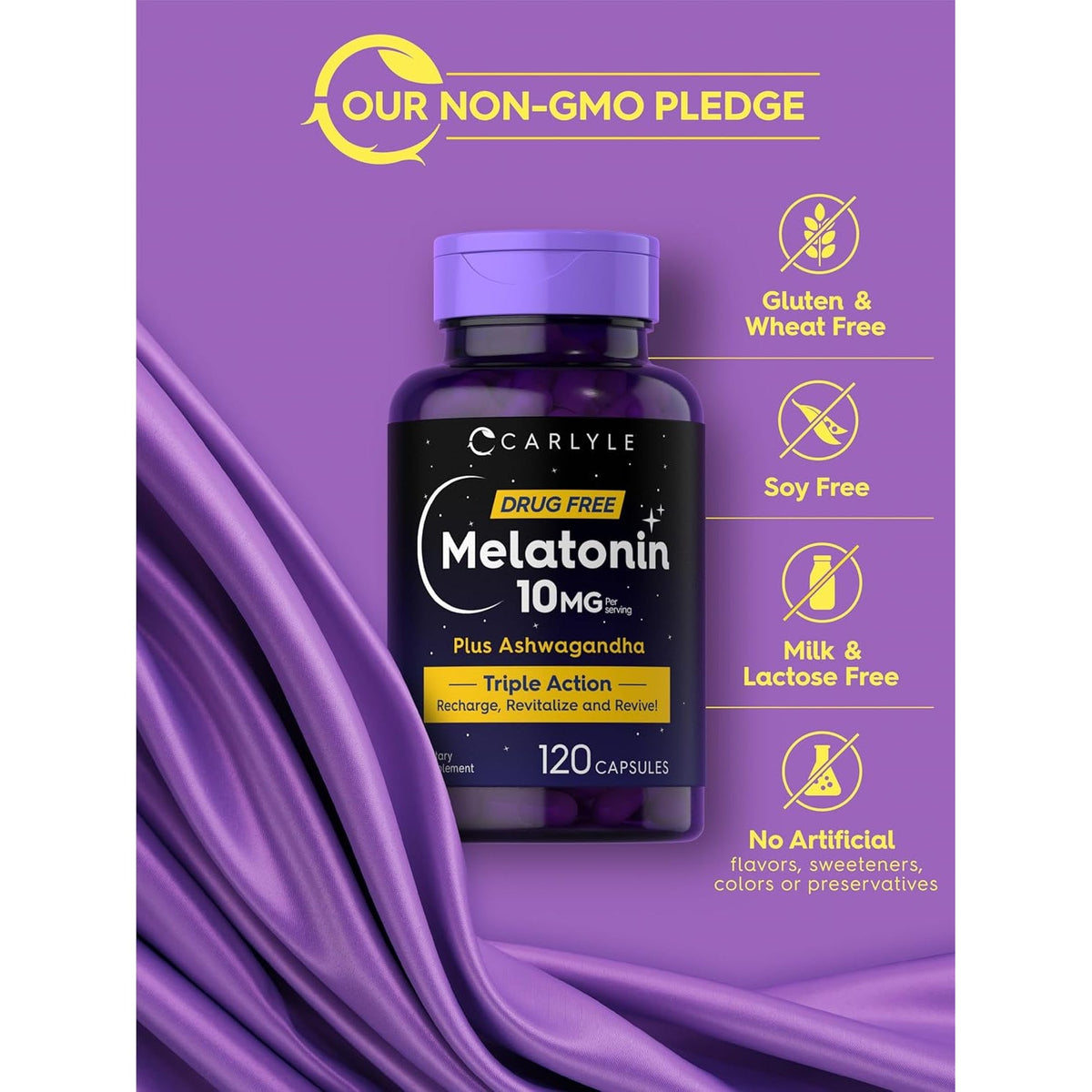 Carlyle Melatonin 10Mg | 120 Capsules | with Ashwagandha | Triple Strength Formula | Non-Gmo, Gluten Free Supplement