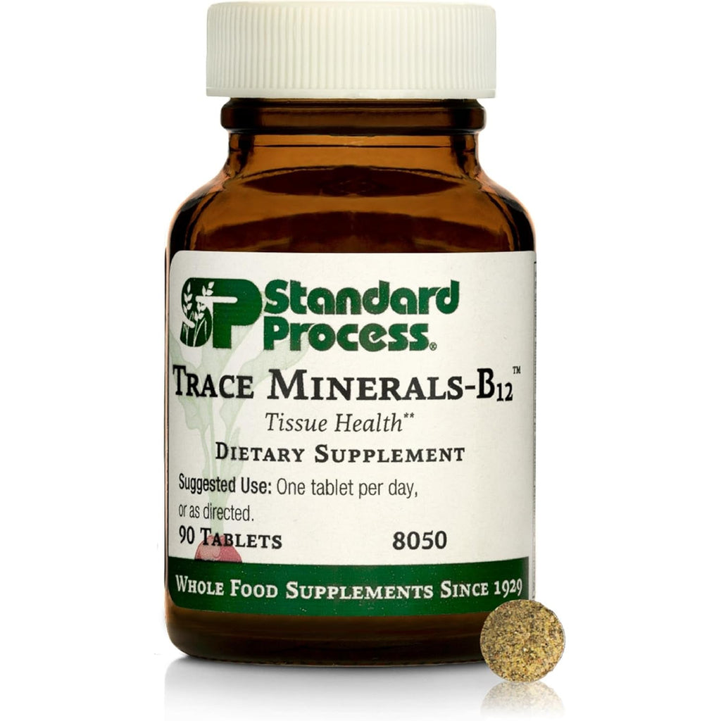 Standard Process Trace Minerals-B12 - Thyroid & Cell Functioning Support with Iodine, Zinc & Copper - Cartilage & Bone Health Aid - Non-Dairy & Non-Soy - 90 Tablets (90 Servings)