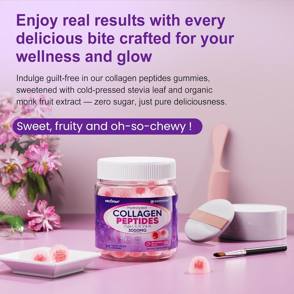 Collagen Gummies for Women & Men 3000Mg, Hydrolyzed Collagen Peptides with Antioxidant Blend & Digestive Enzymes, Multi Collagen (Type I,II,III,V,X) for Anti-Aging, Hair, Skin, Nails, Sugar Free,60Cts