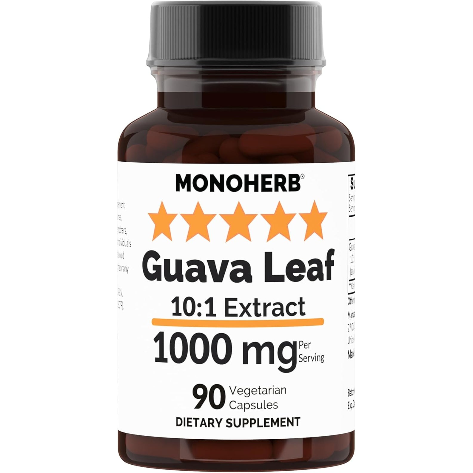 MONOHERB Guava Leaf 10:1 Extract 1000 Mg - 90 Capsules.