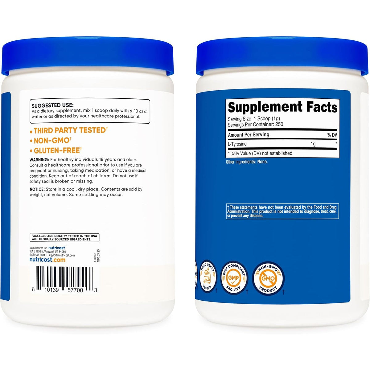 Nutricost L-Tyrosine Powder 250 Grams - Pure L-Tyrosine Powder 1000Mg per Serving